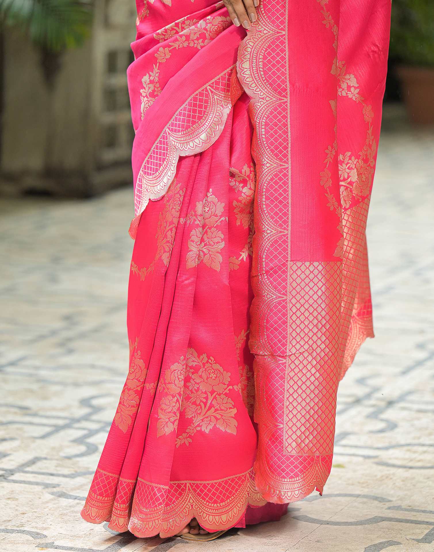 Coral Pink Silk Woven Saree
