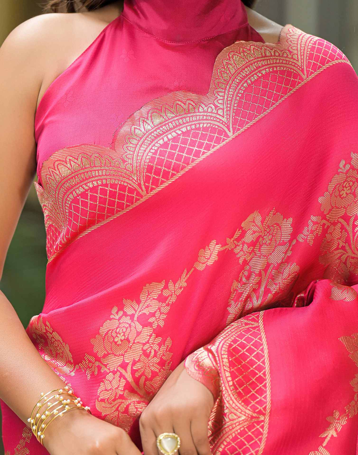 Coral Pink Silk Woven Saree