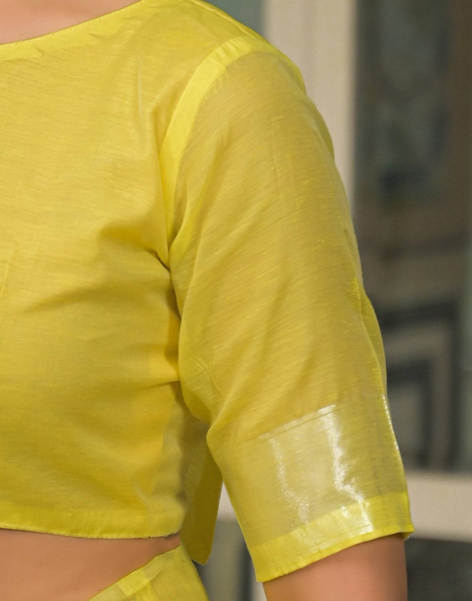 Bright Yellow Silk Woven Plain Saree