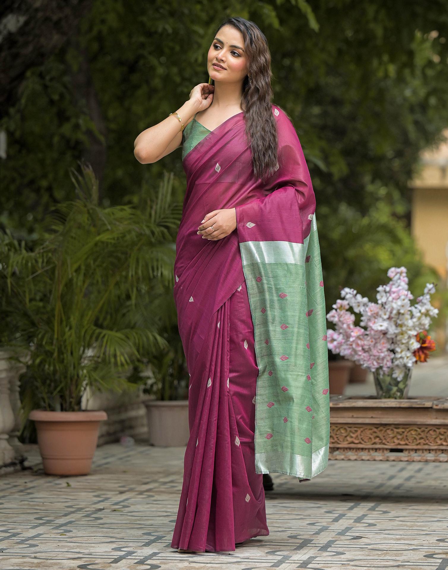 Wine Linen Woven Saree
