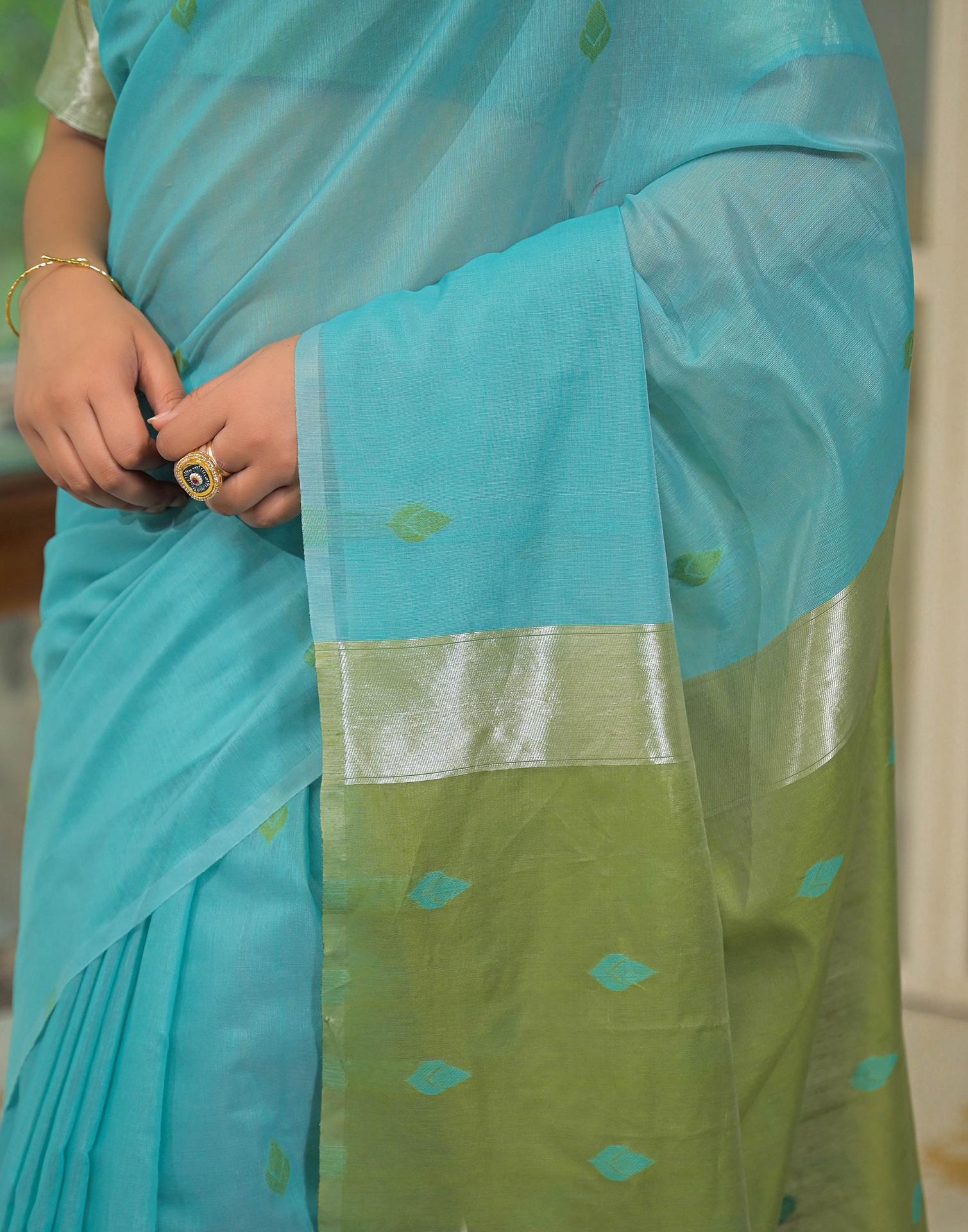 Turqoise Blue Linen Woven Saree