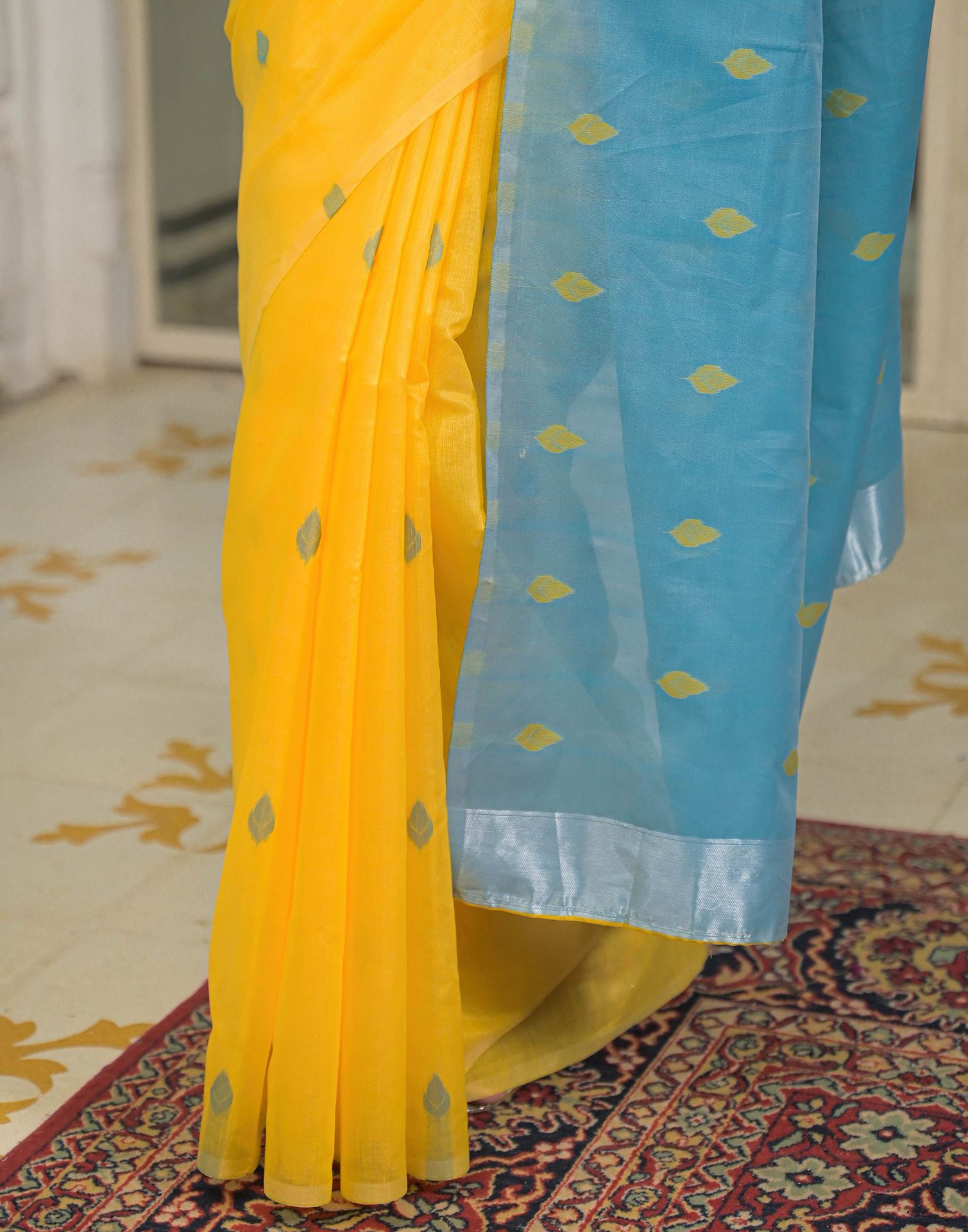 Yellow Linen Woven Saree