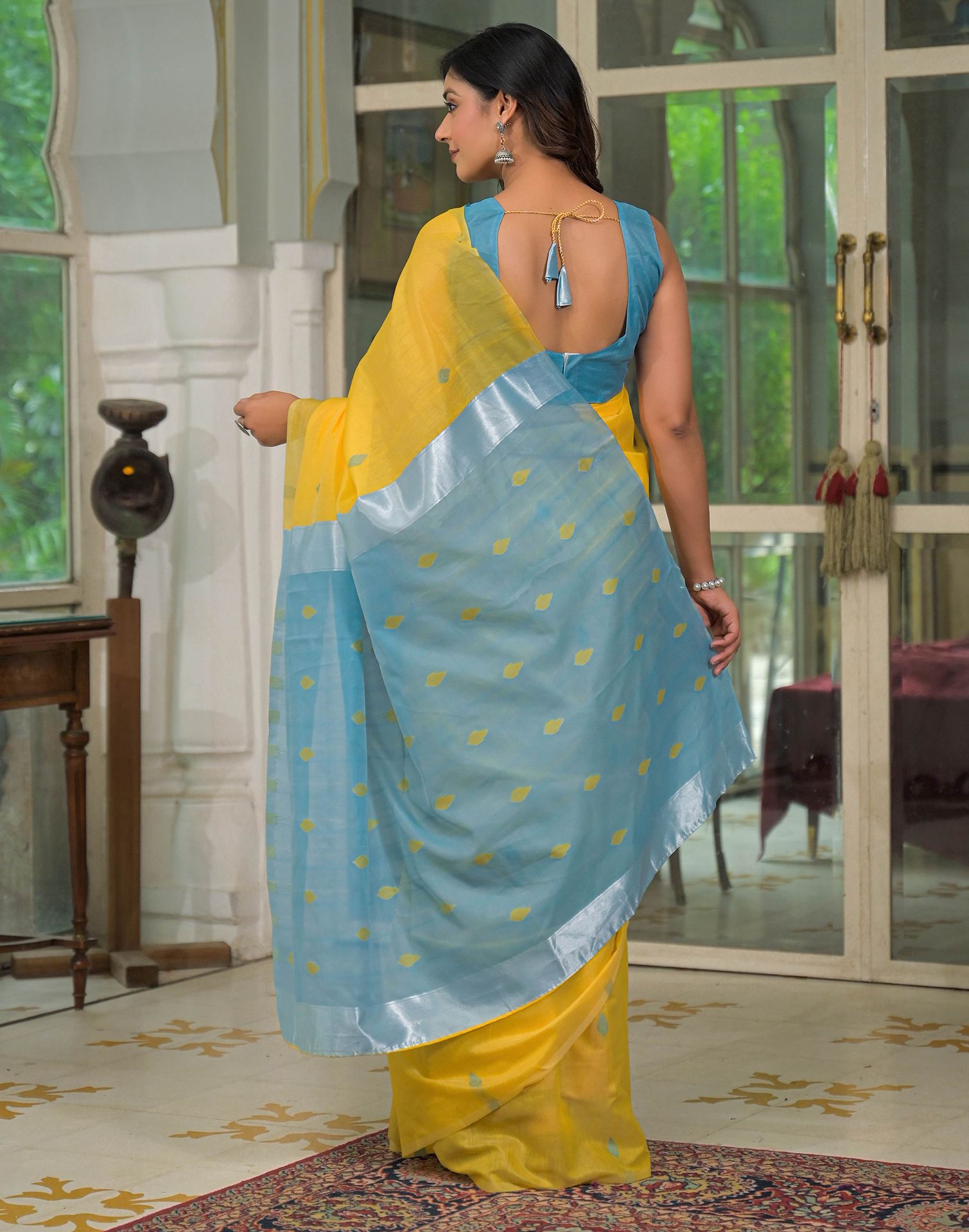 Yellow Linen Woven Saree