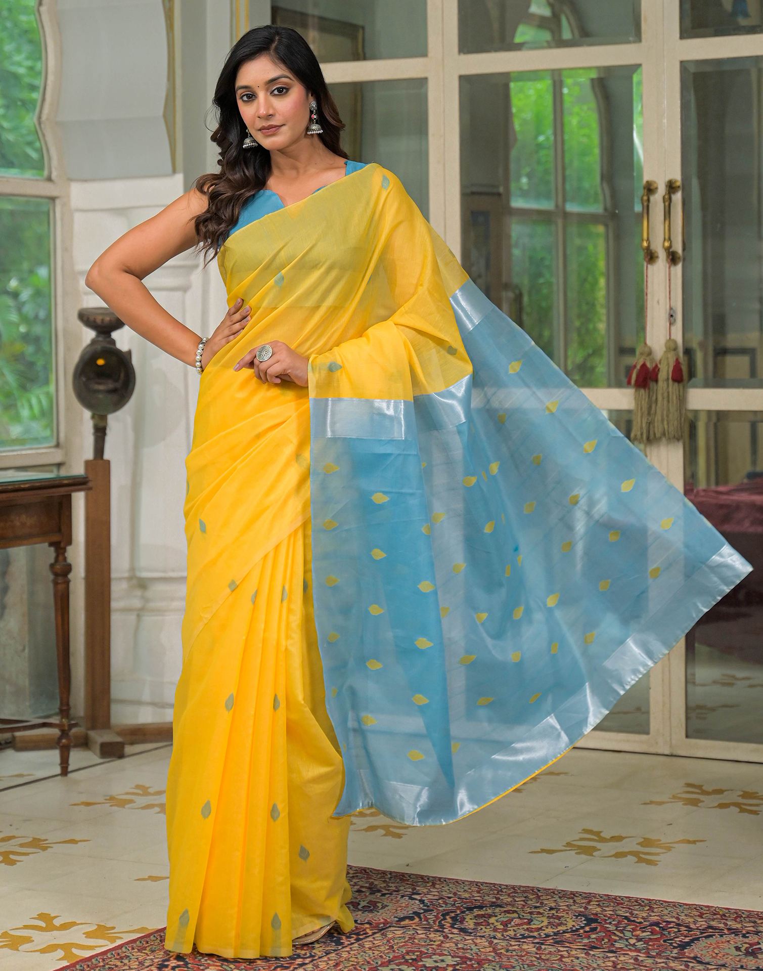Yellow Linen Woven Saree