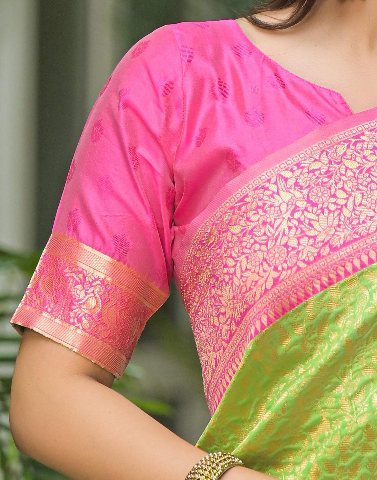 Parrot Green Silk Woven Kanjivaram Saree