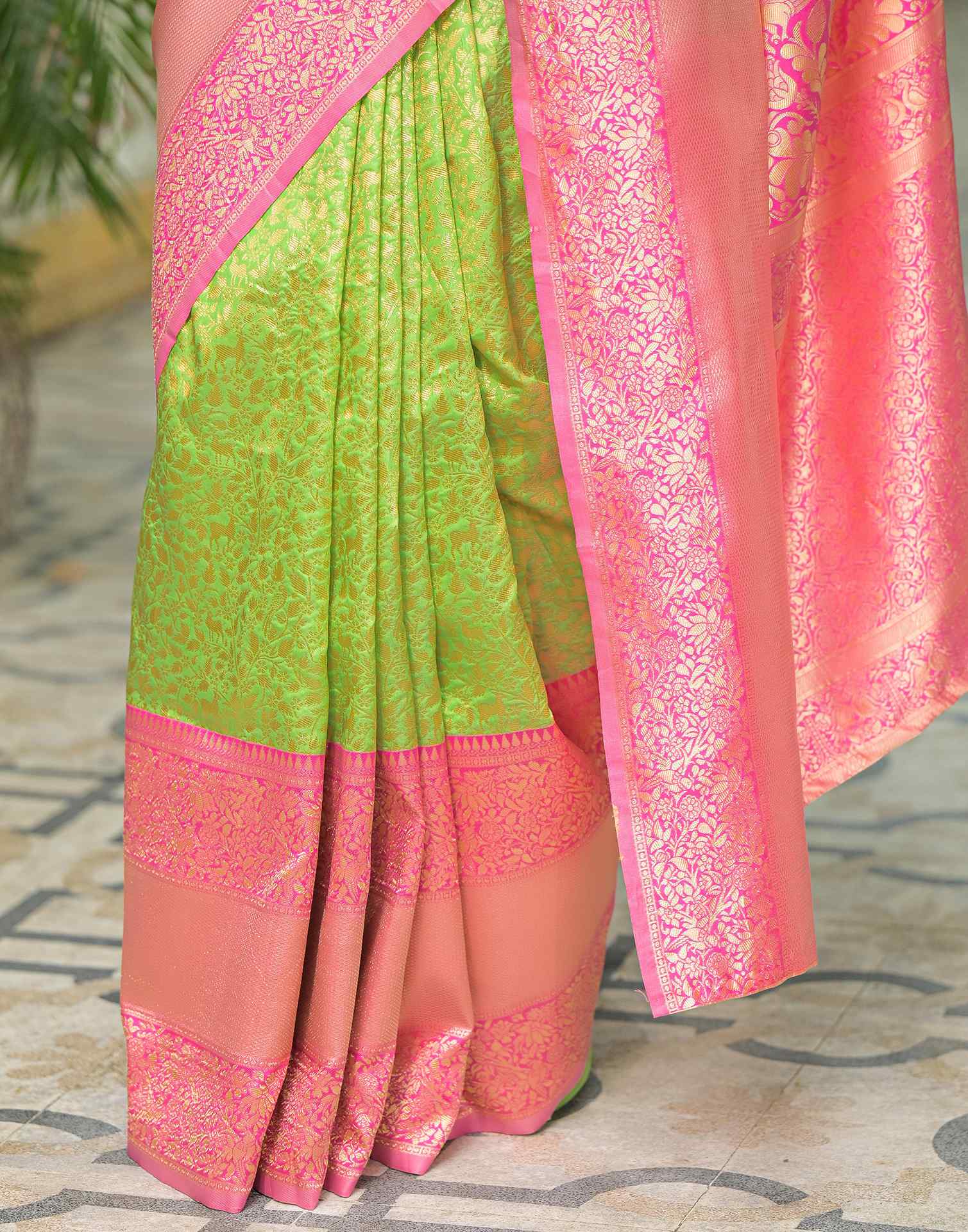 Parrot Green Silk Woven Kanjivaram Saree