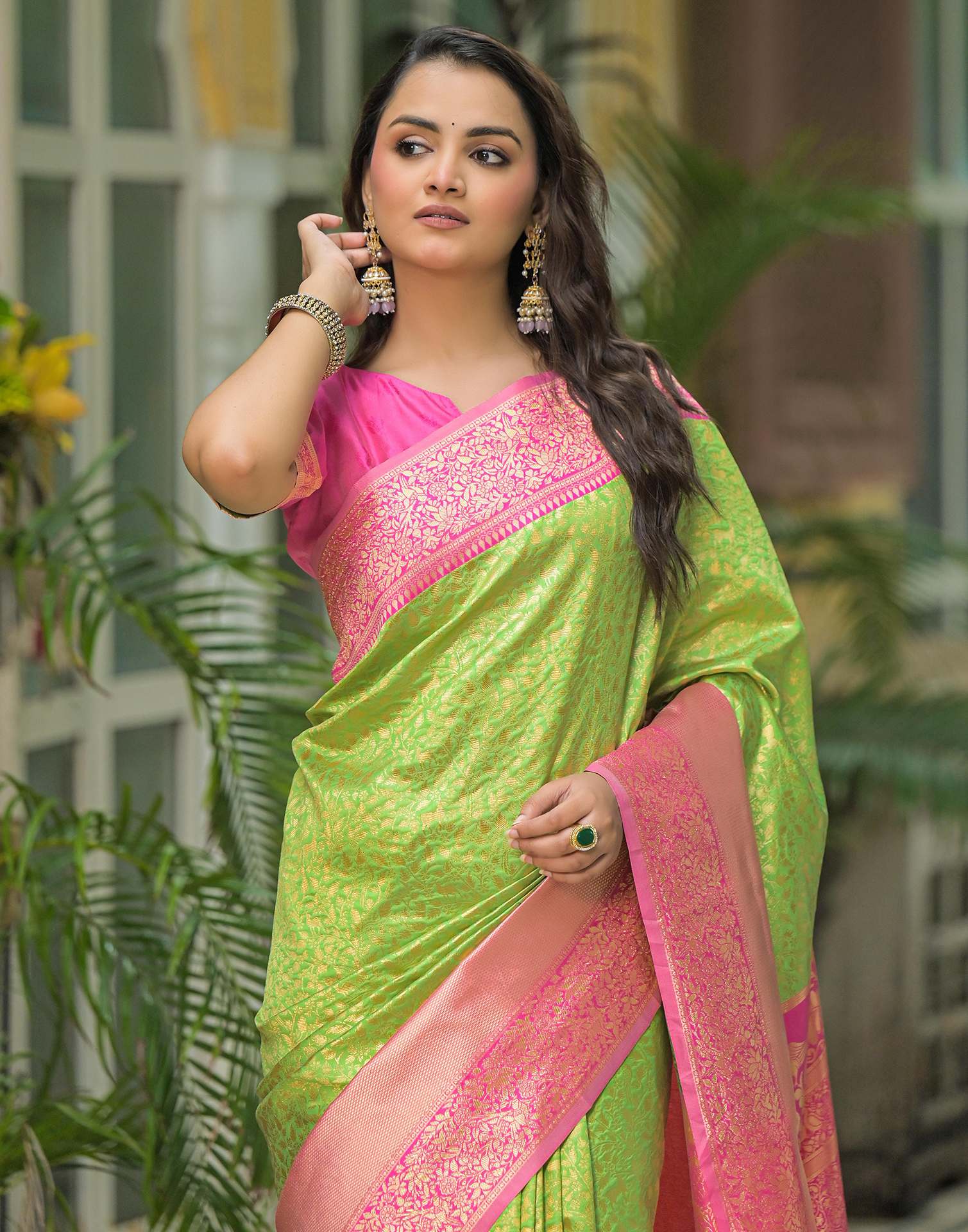 Parrot Green Silk Woven Kanjivaram Saree
