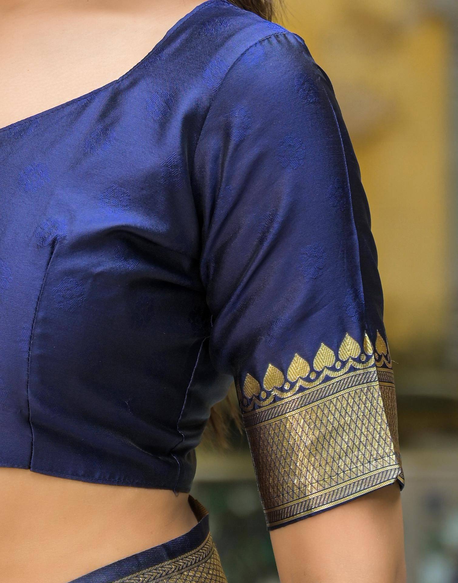 Navy Blue Silk Woven Banarasi Saree