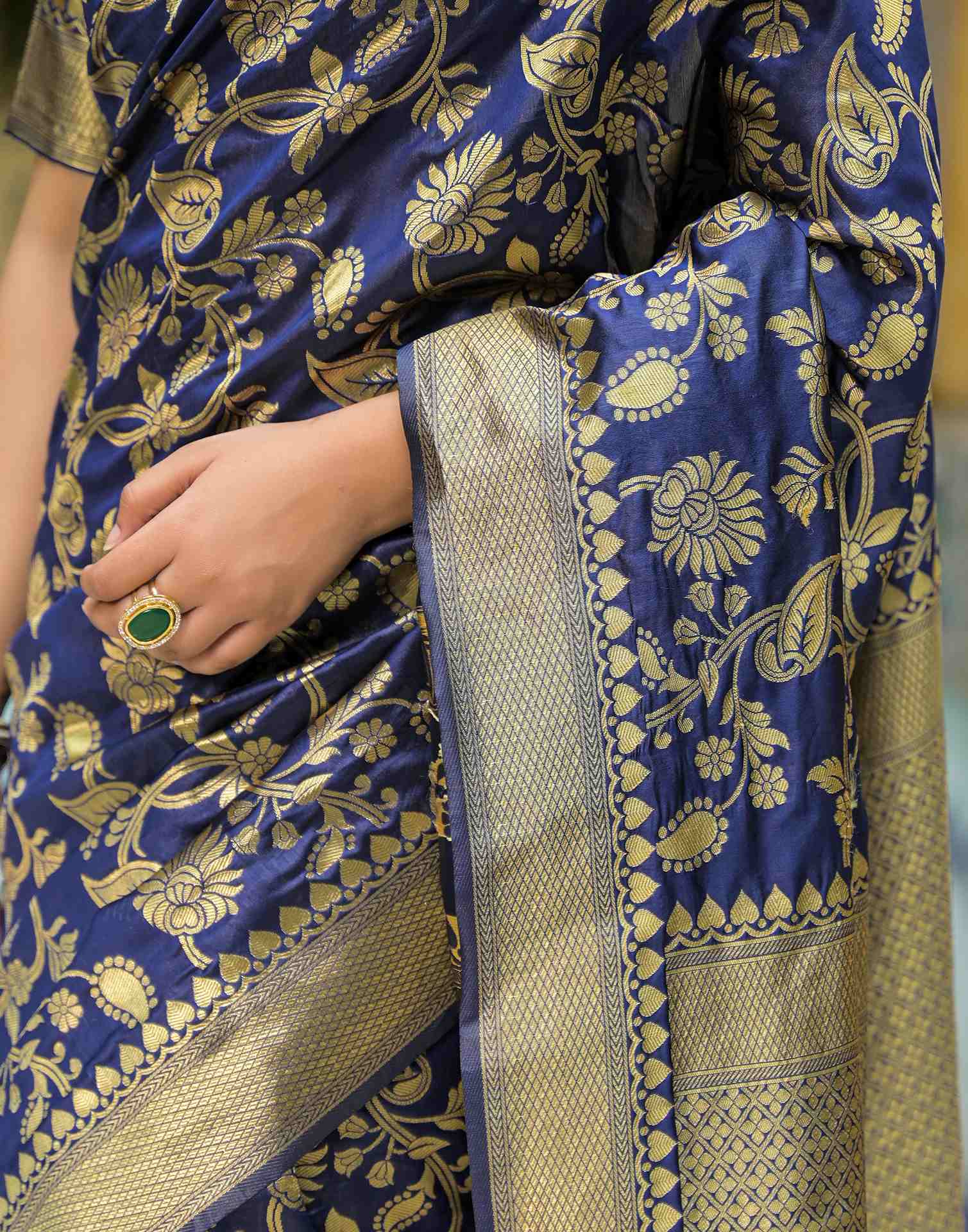 Navy Blue Silk Woven Banarasi Saree