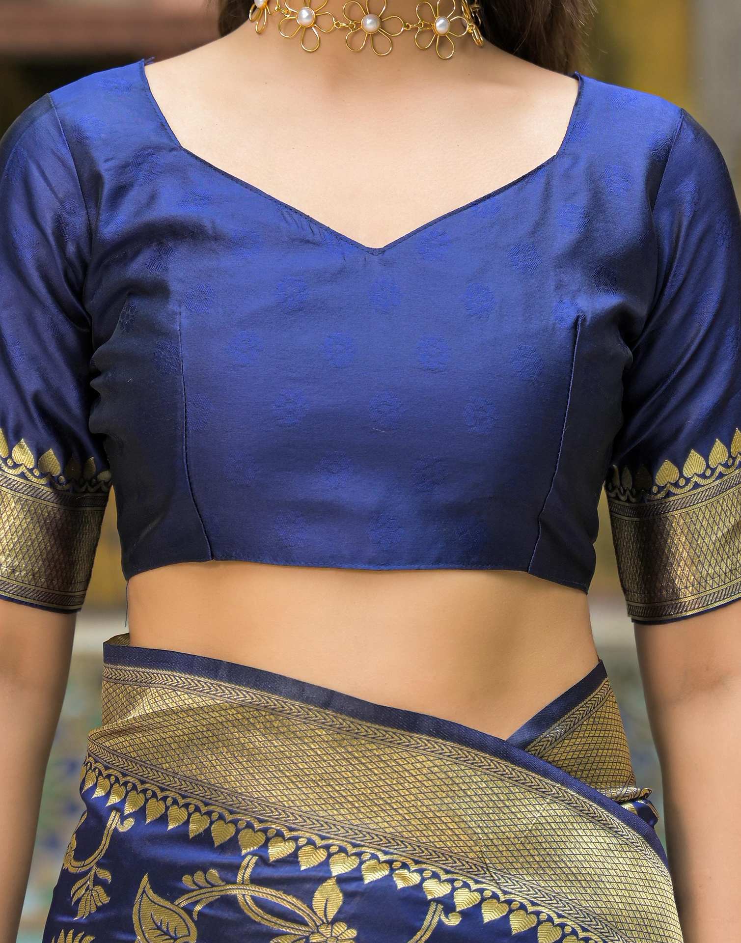 Navy Blue Silk Woven Banarasi Saree