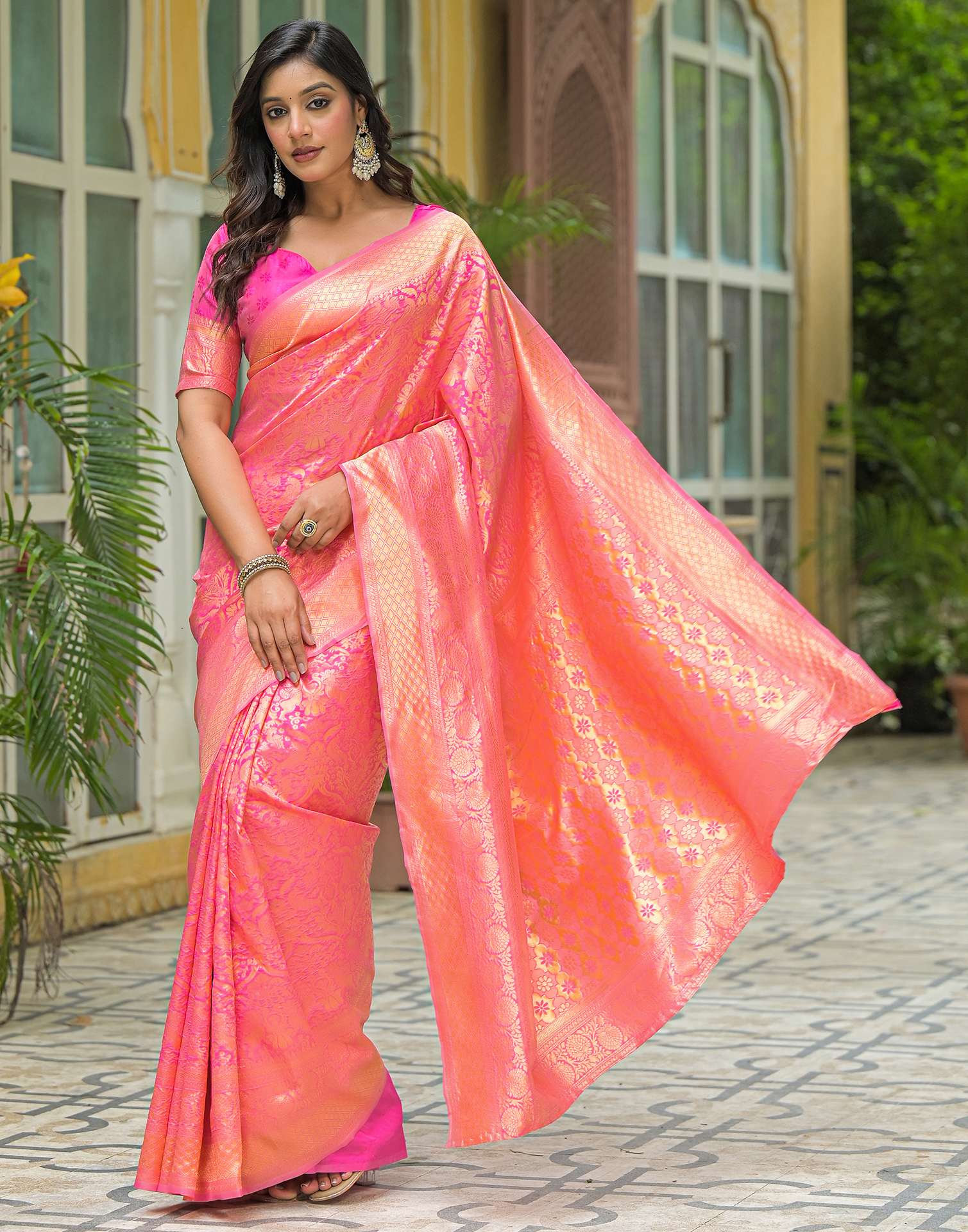 Pink Silk Woven Banarasi Saree