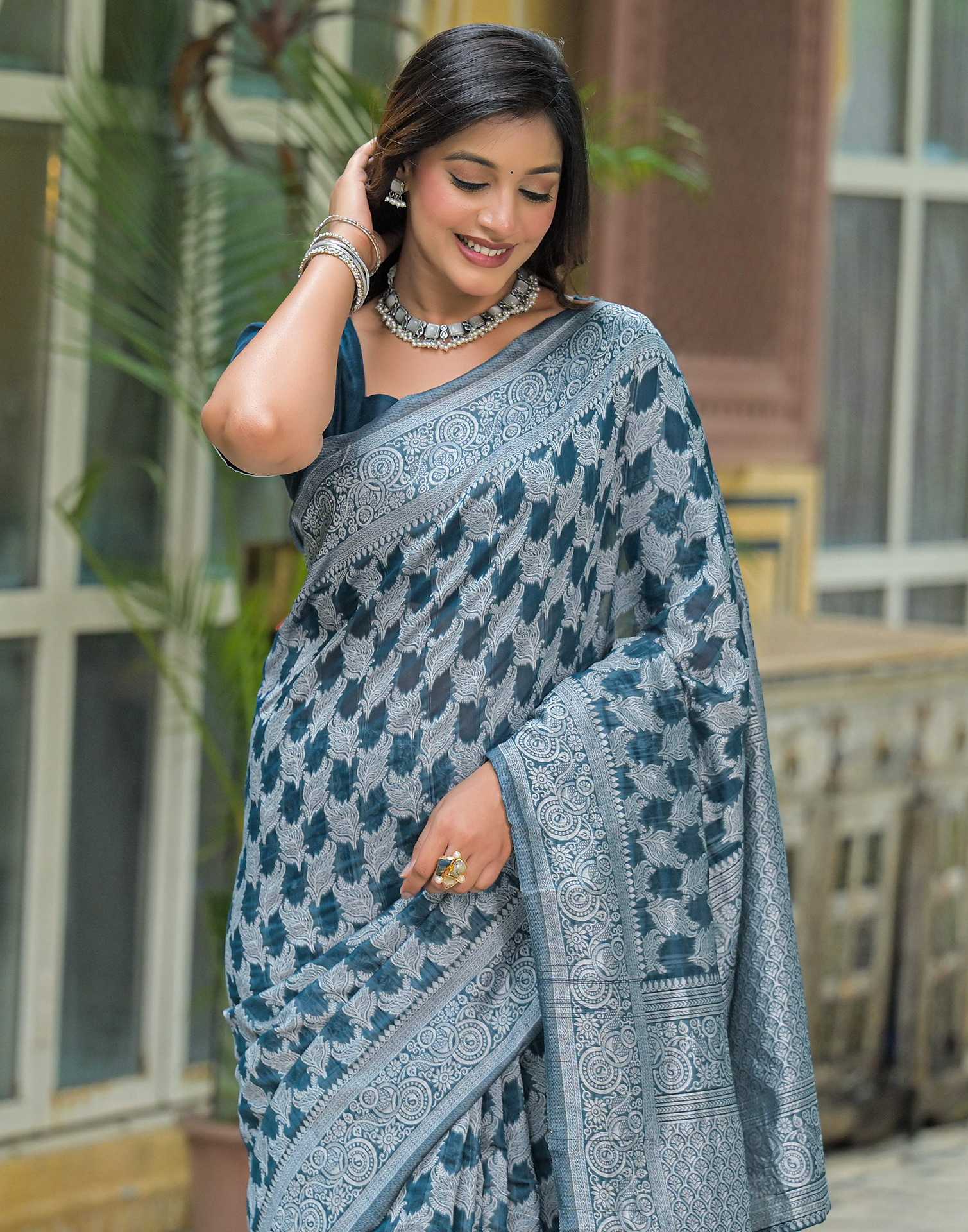 Rama Green Silk Woven Saree