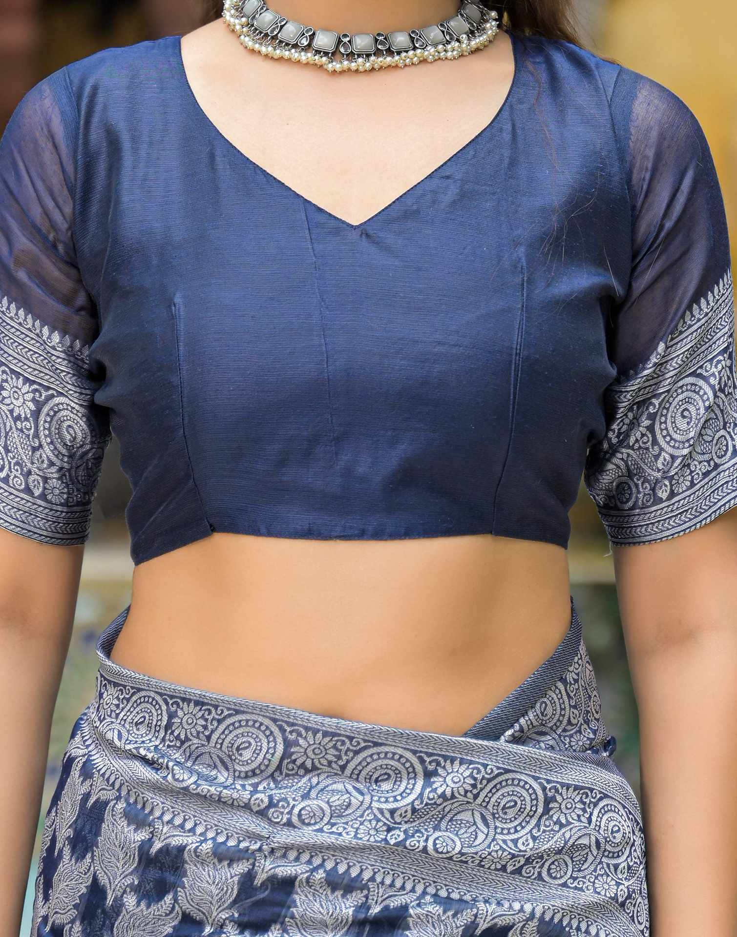 Navy Blue Silk Woven Saree