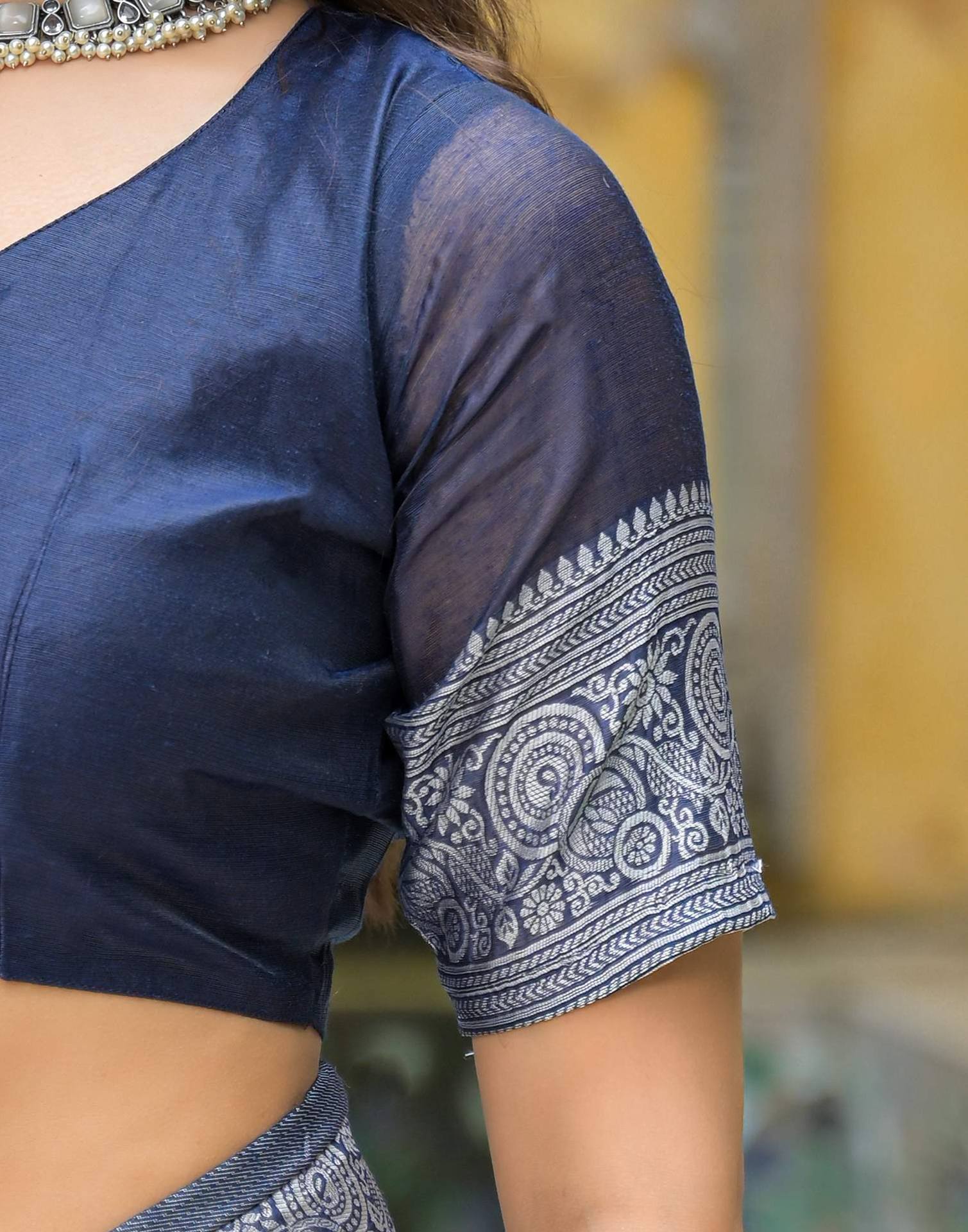 Navy Blue Silk Woven Saree