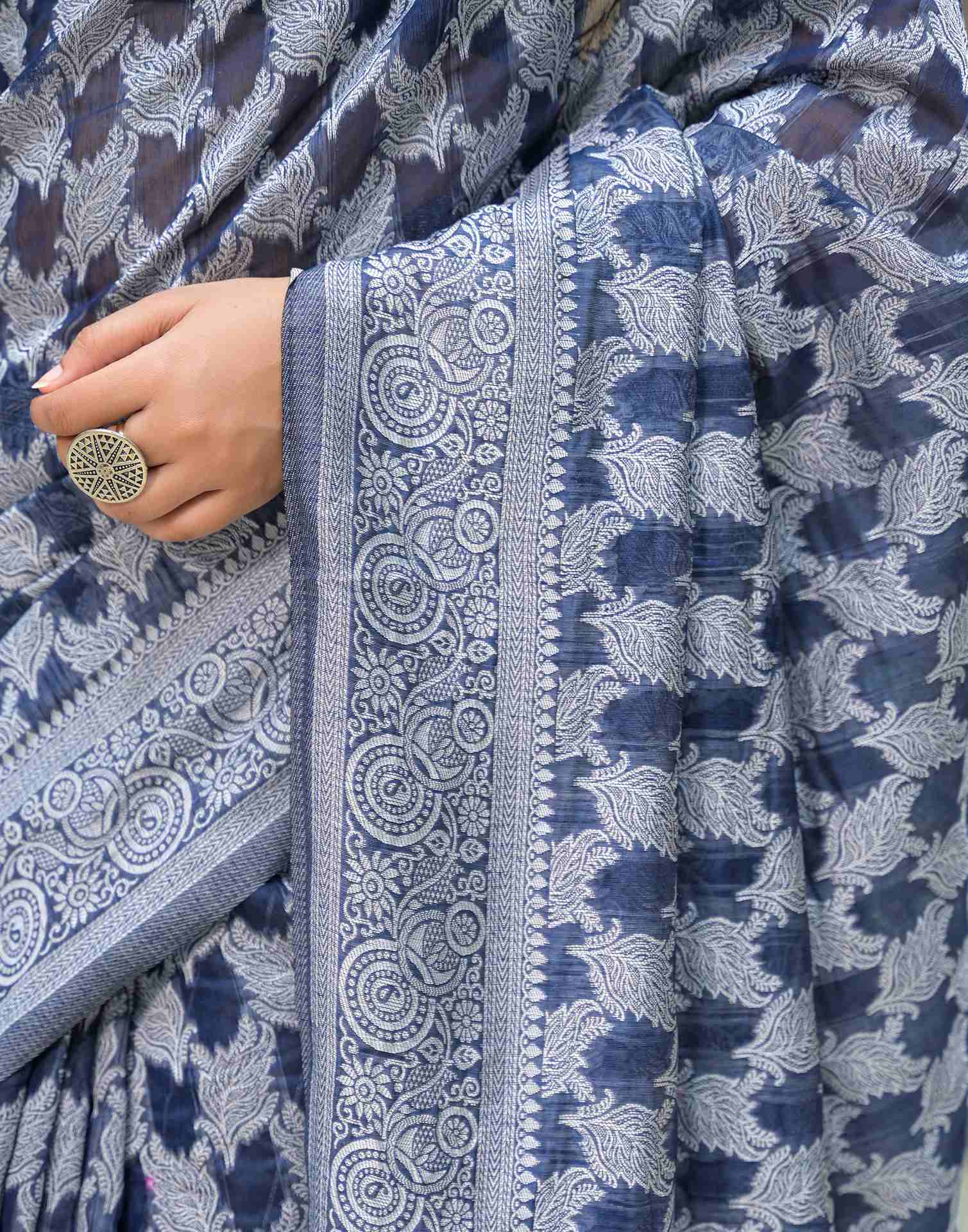 Navy Blue Silk Woven Saree