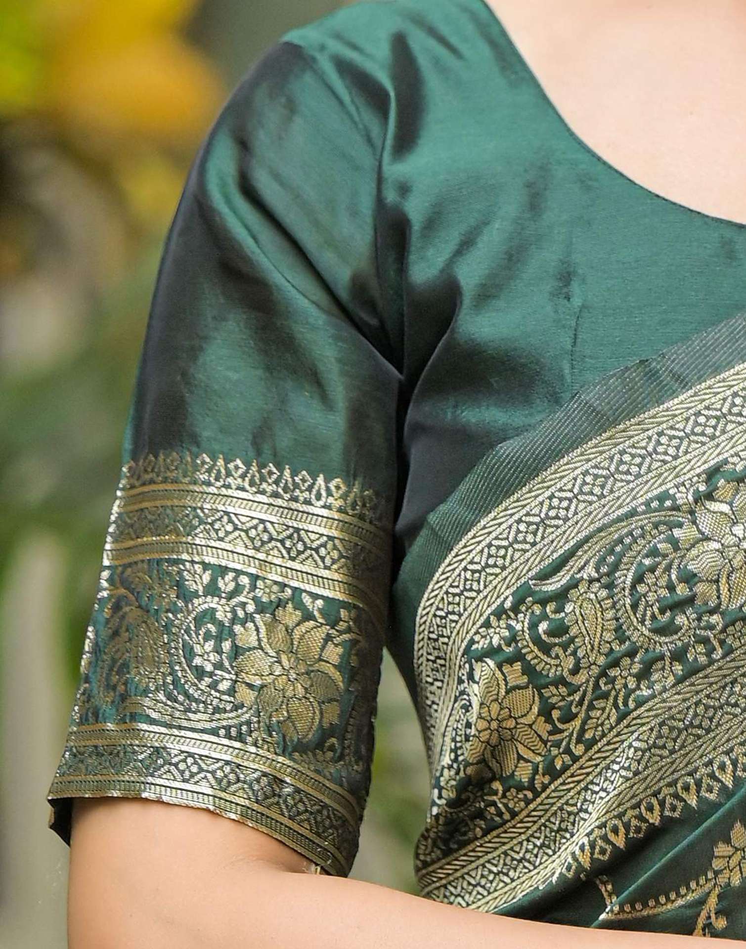 Bottle Green Silk Woven Banarasi Saree