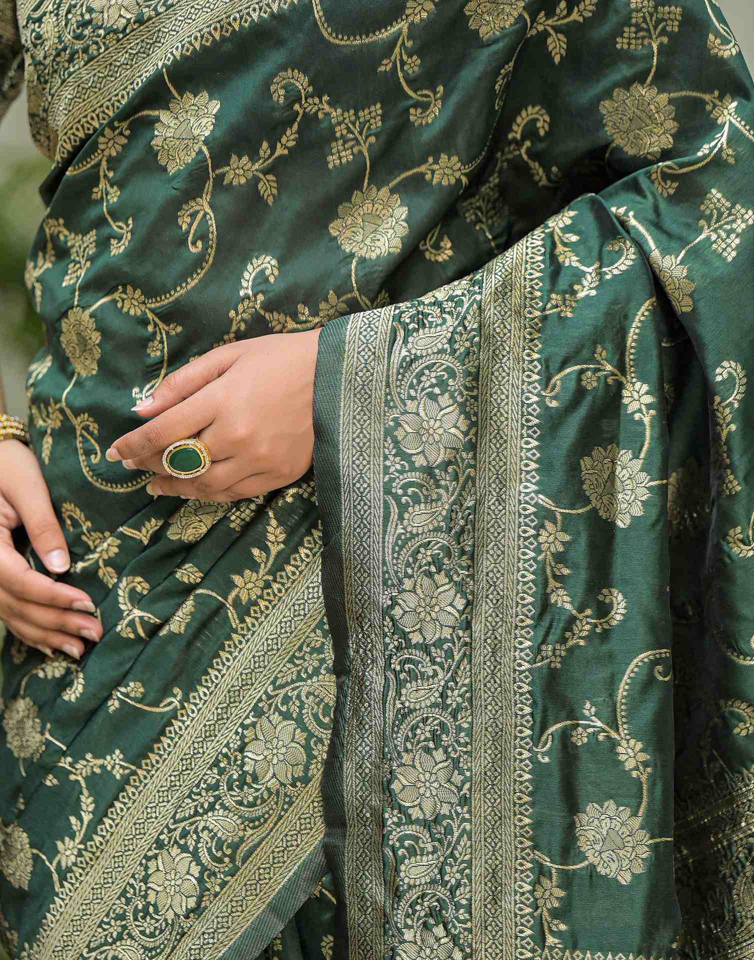 Bottle Green Silk Woven Banarasi Saree