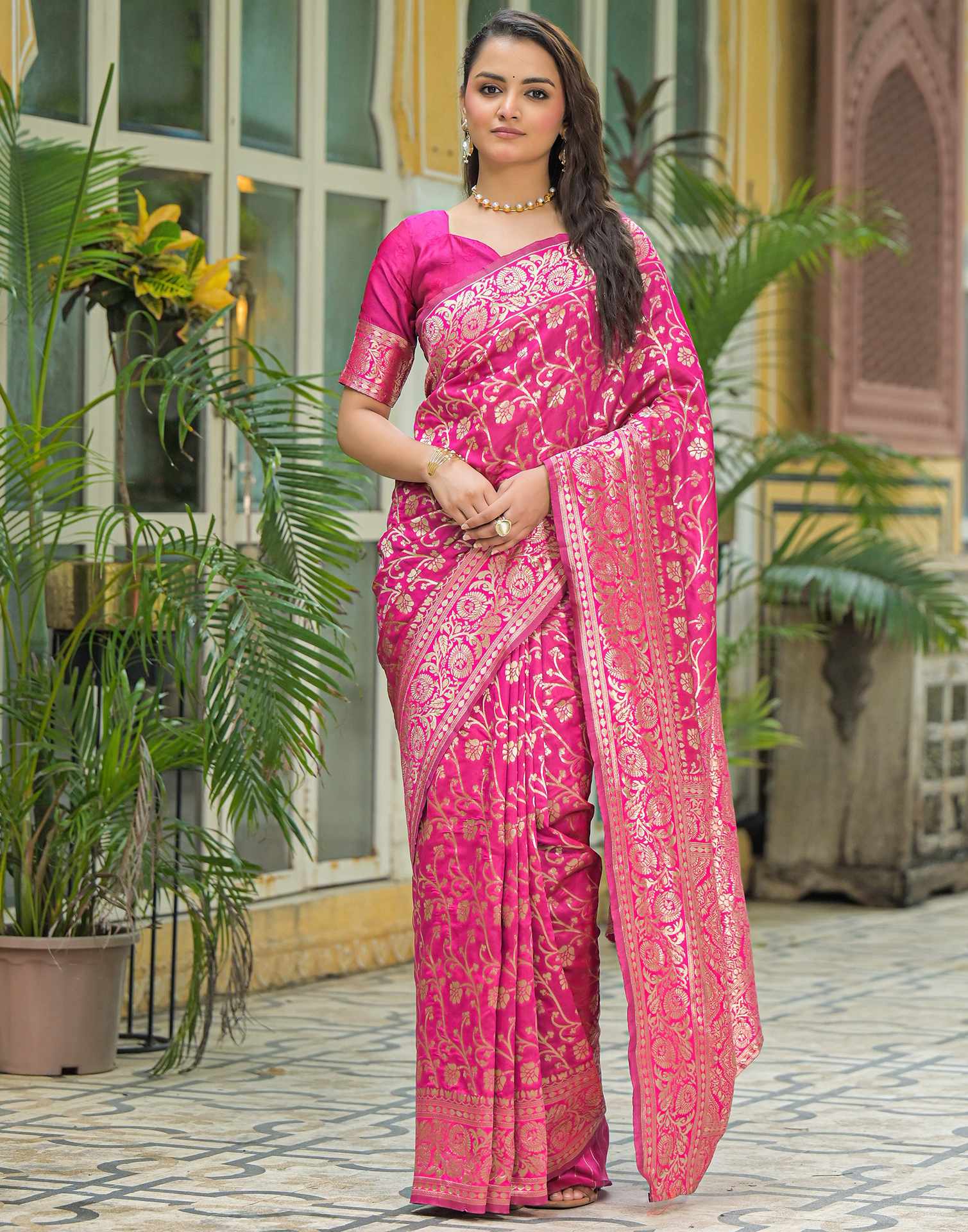 Rani Pink Silk Woven Banarasi Saree