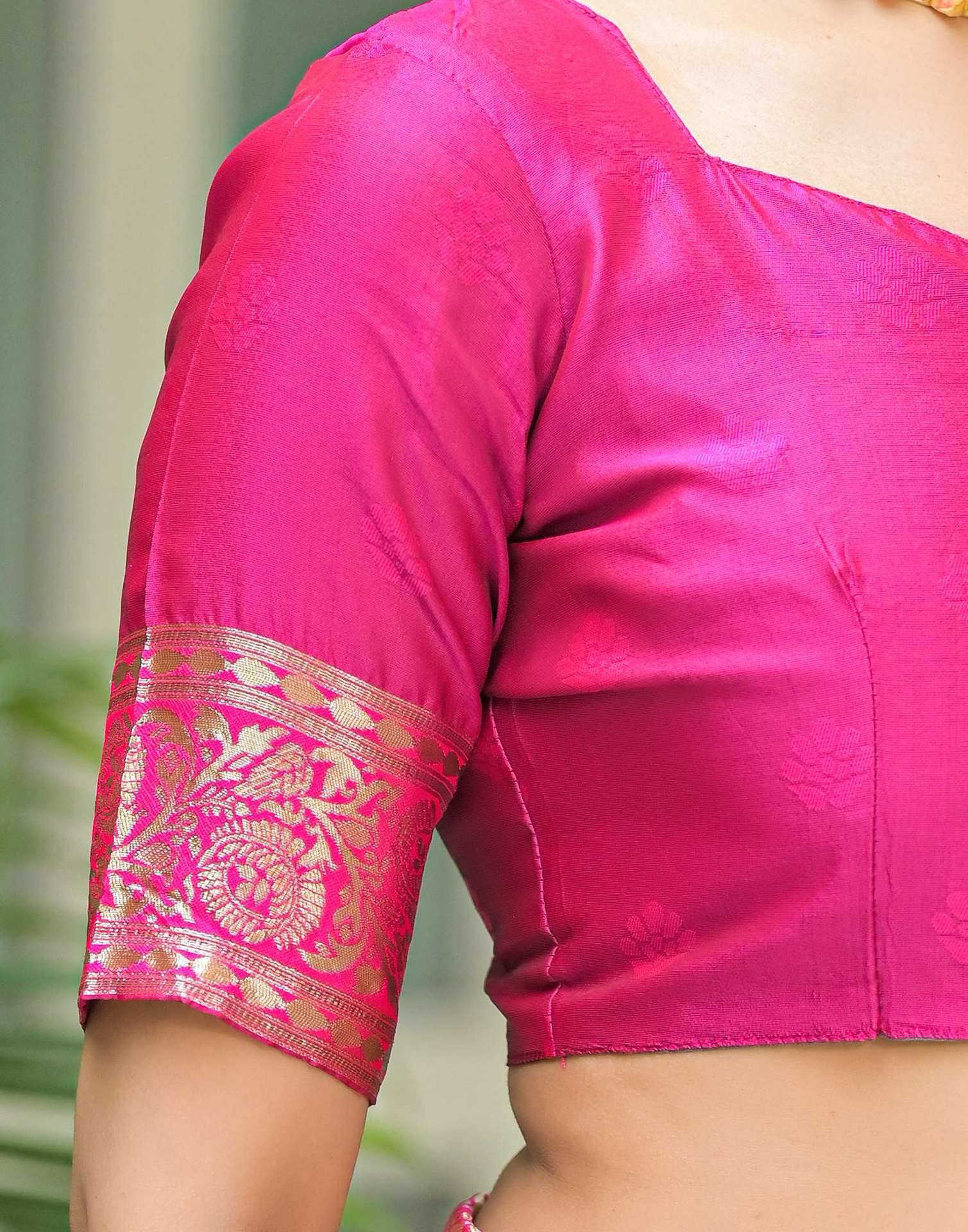 Rani Pink Silk Woven Banarasi Saree
