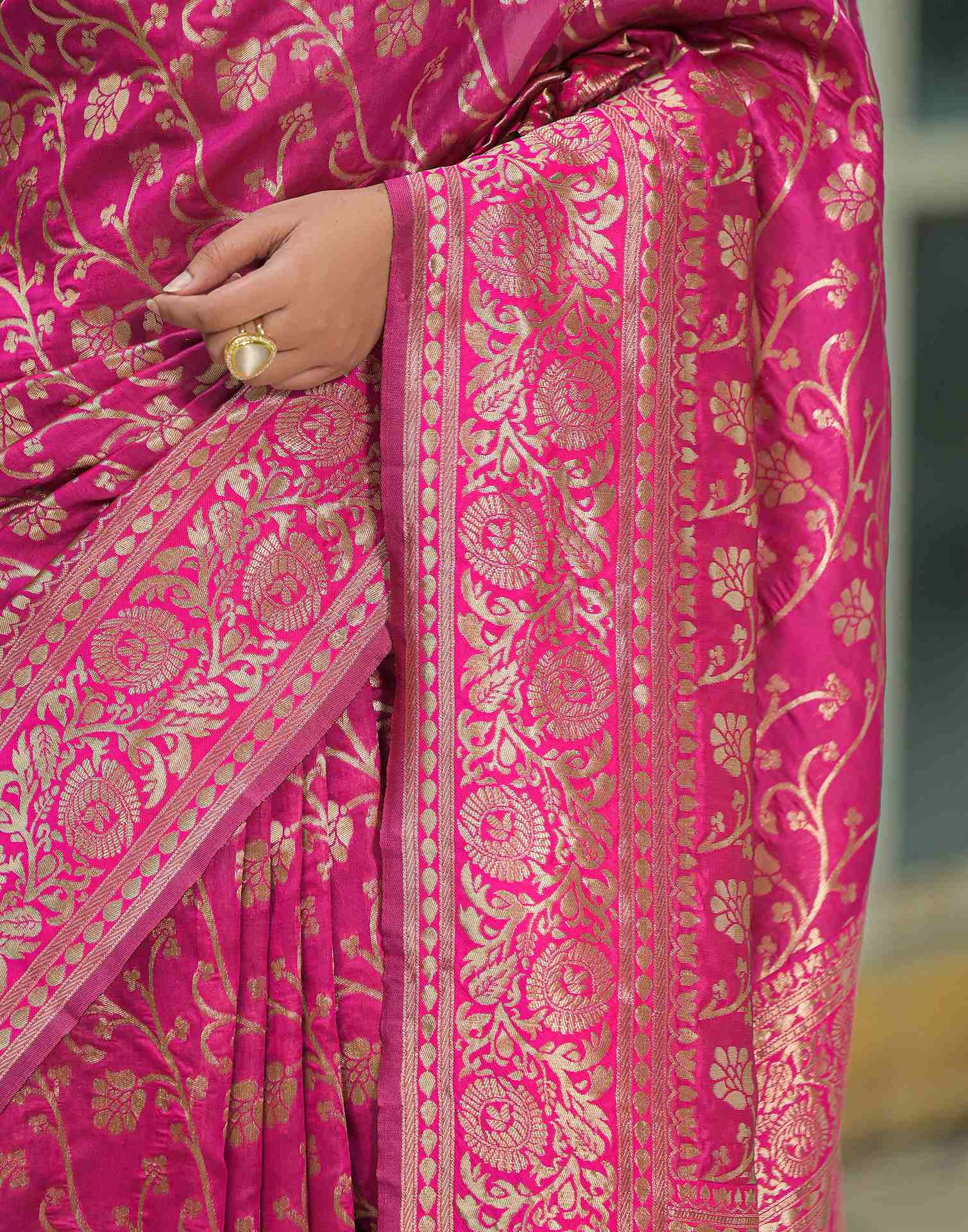 Rani Pink Silk Woven Banarasi Saree