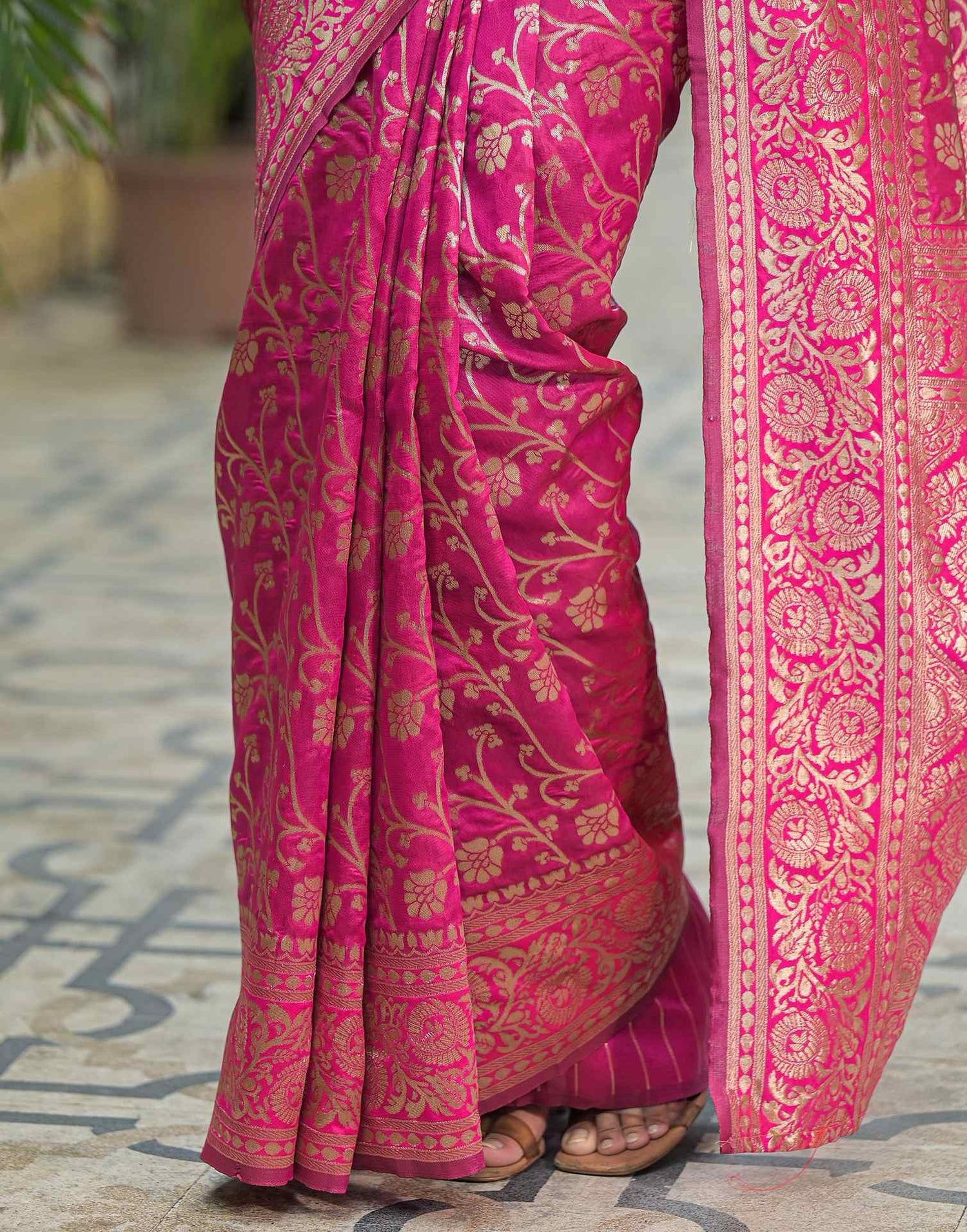 Rani Pink Silk Woven Banarasi Saree