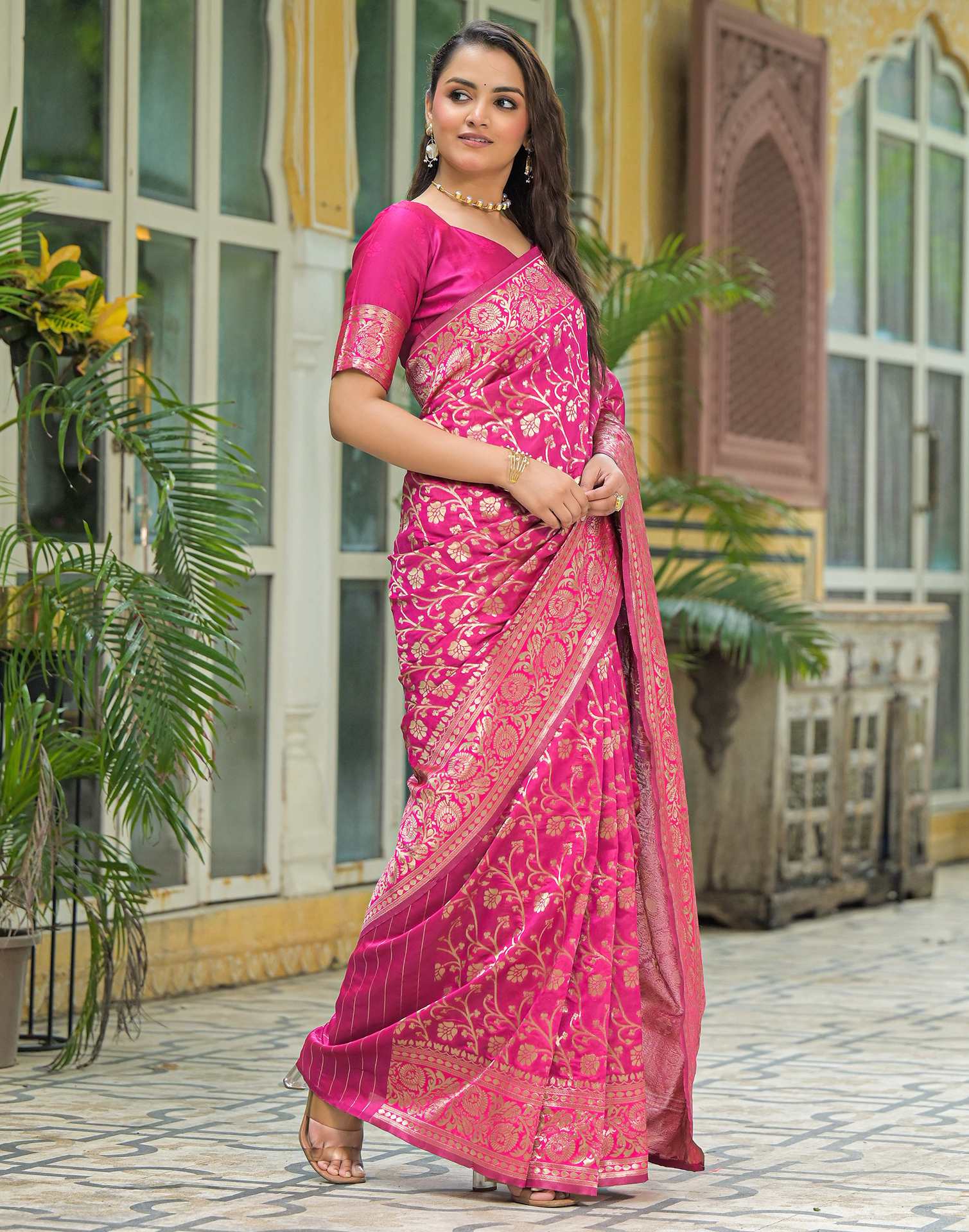 Rani Pink Silk Woven Banarasi Saree