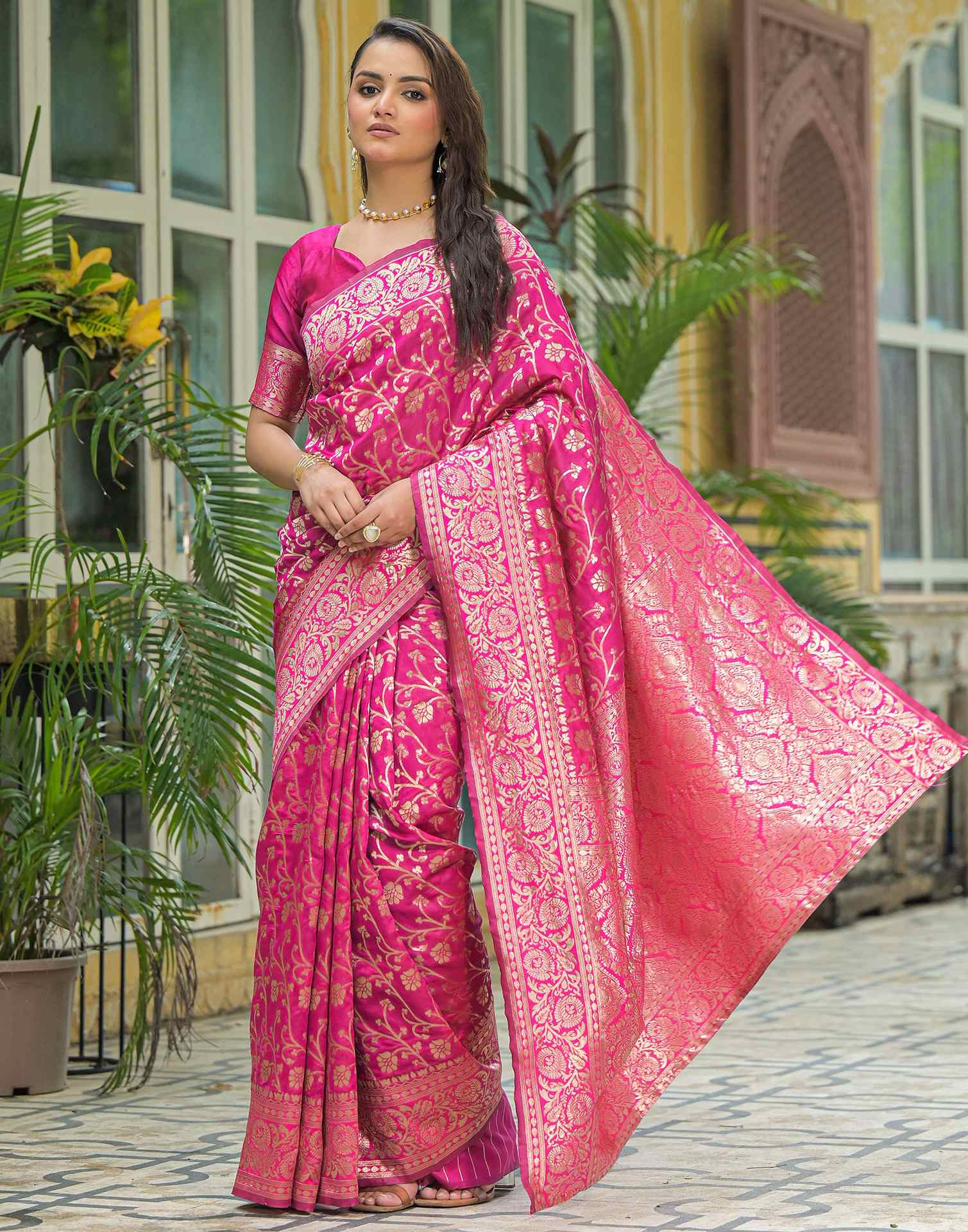 Rani Pink Silk Woven Banarasi Saree