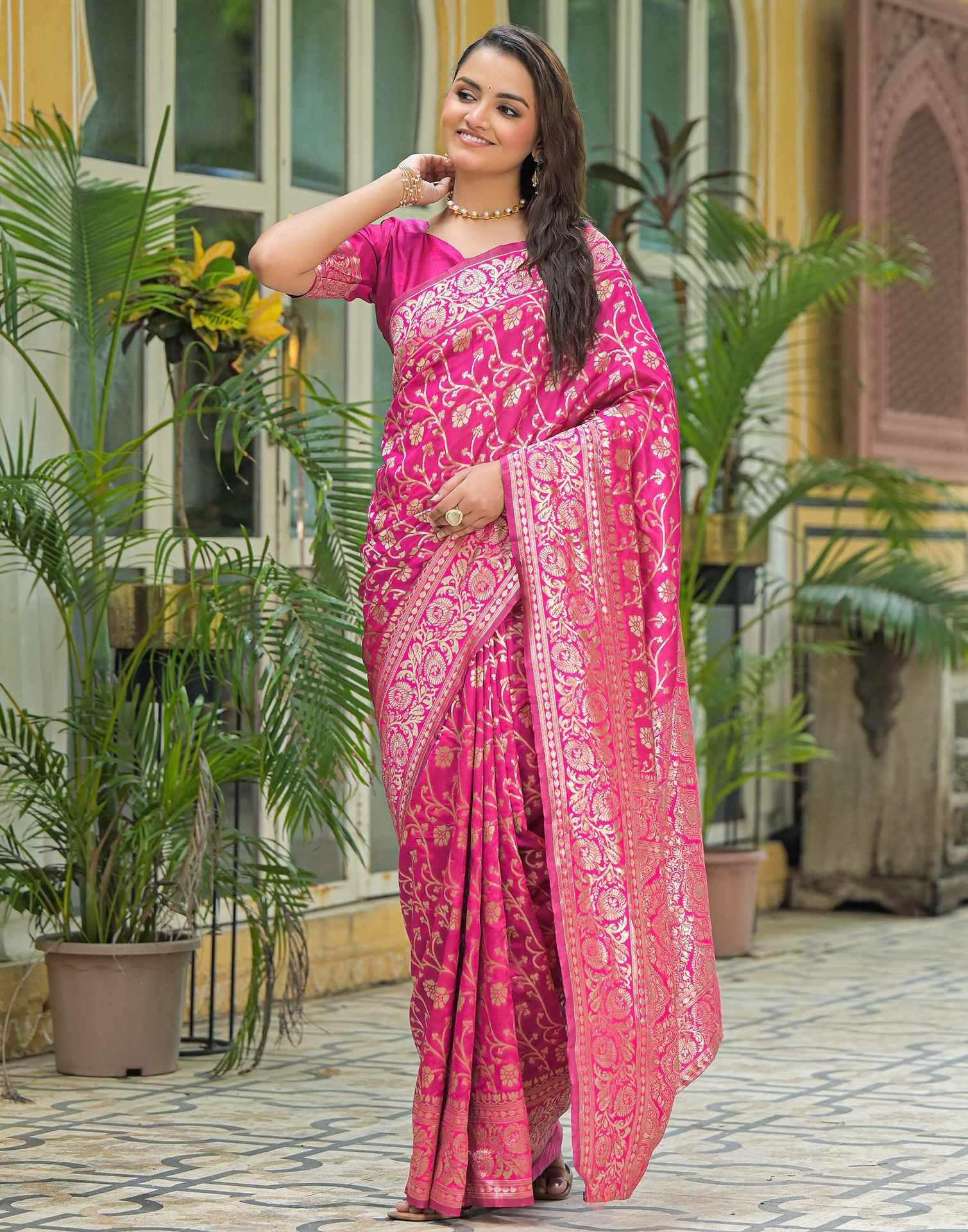 Rani Pink Silk Woven Banarasi Saree