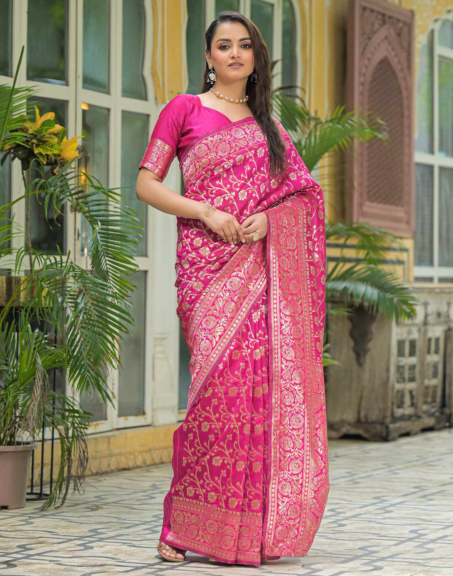 Rani Pink Silk Woven Banarasi Saree
