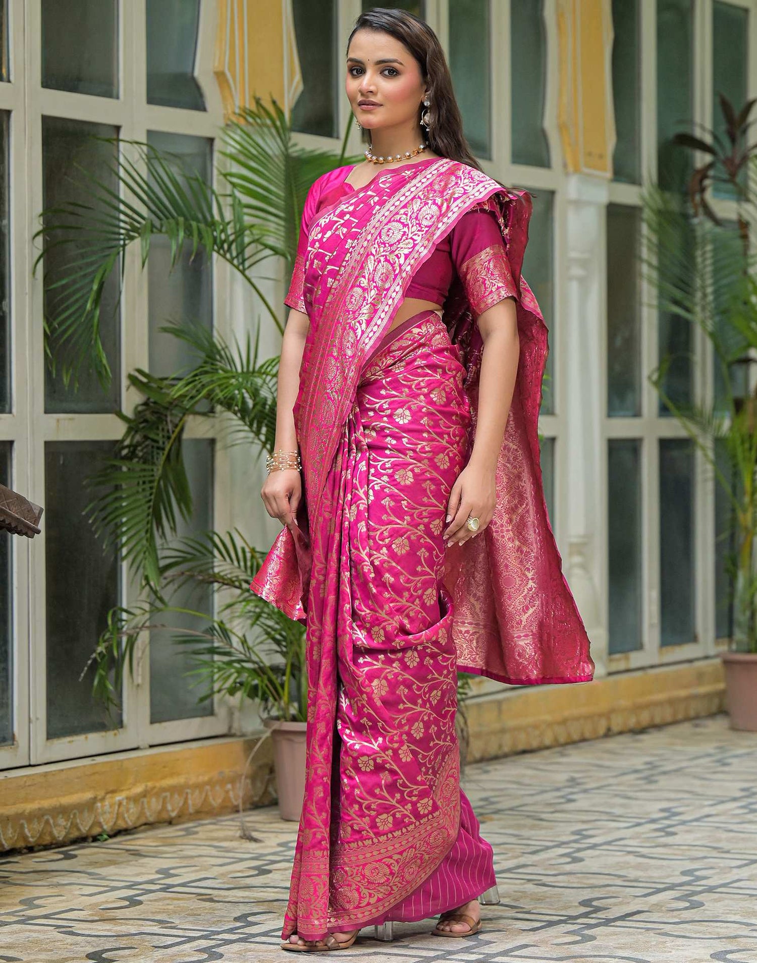 Rani Pink Silk Woven Banarasi Saree
