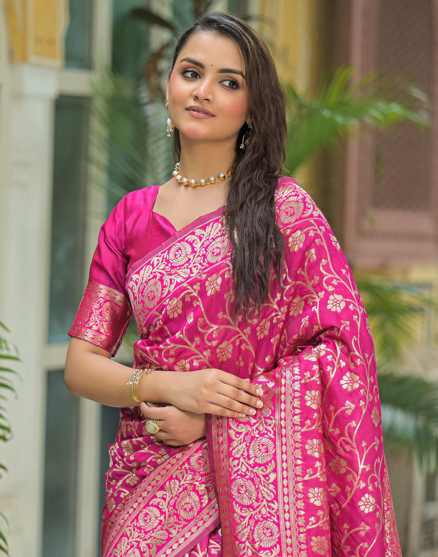 Rani Pink Silk Woven Banarasi Saree