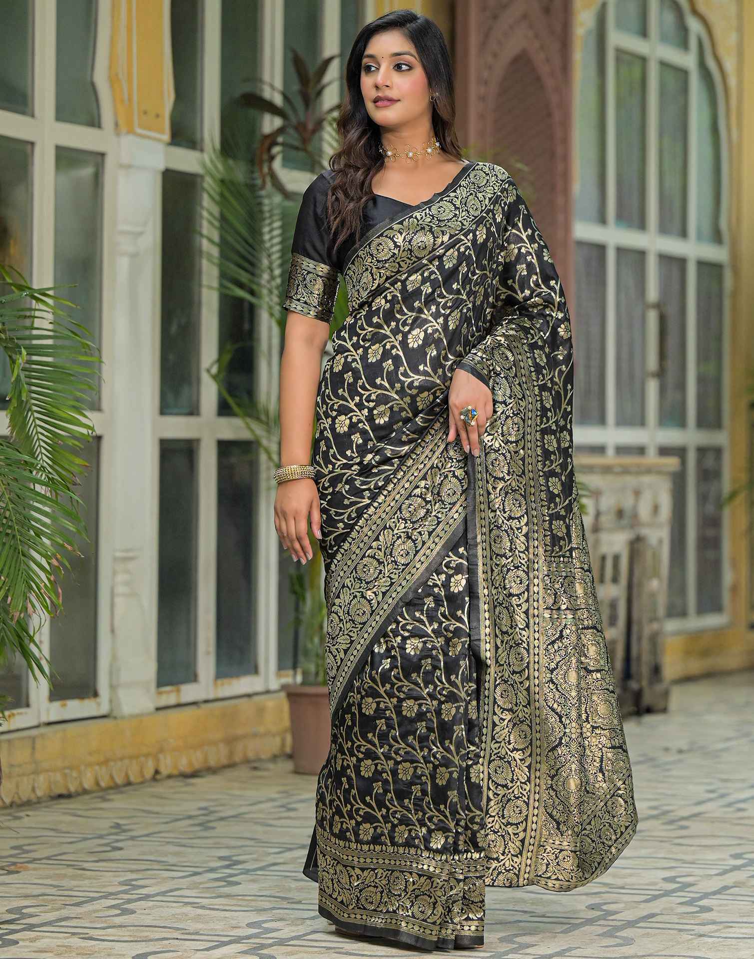 Black Silk Woven Banarasi Saree
