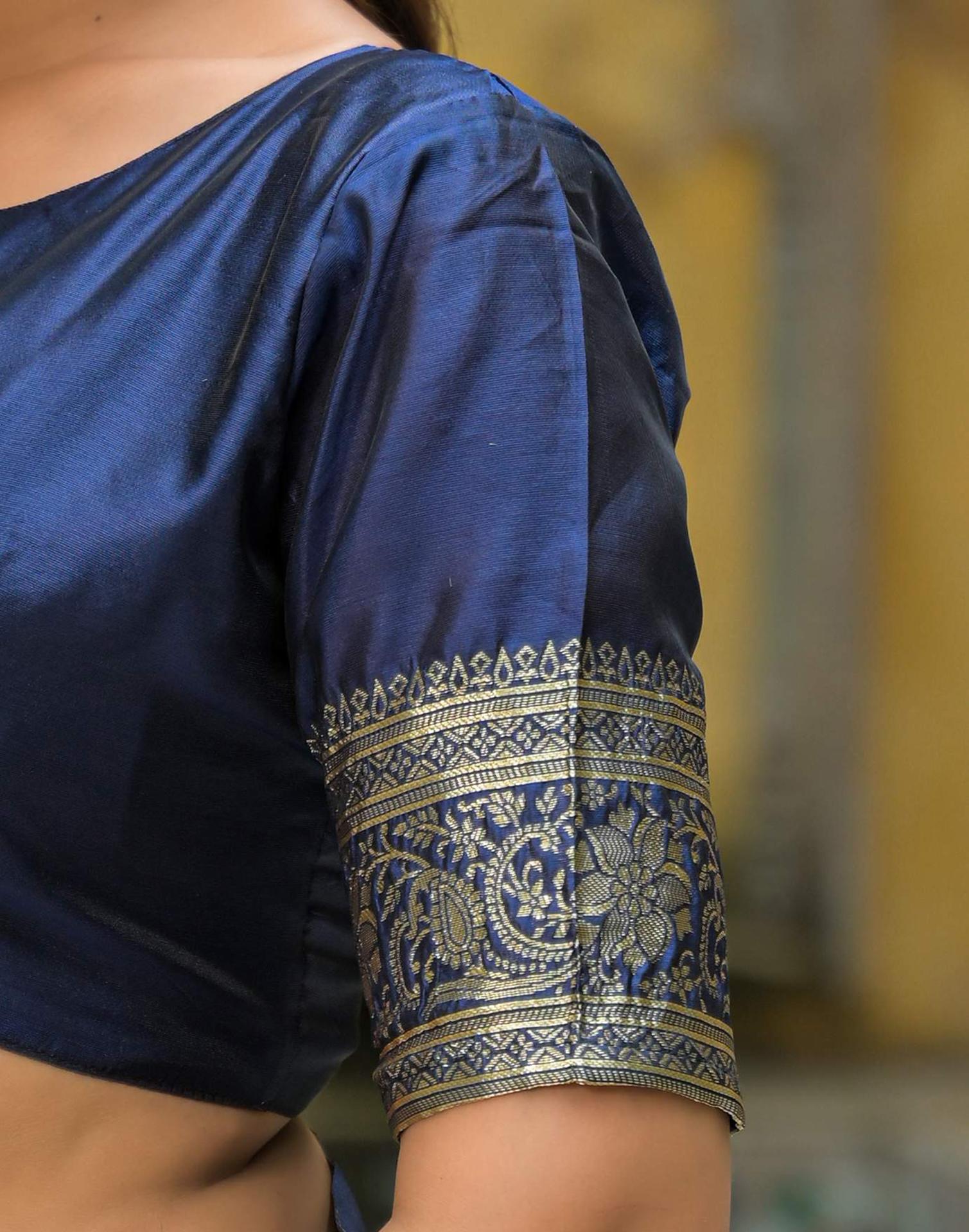 Navy Blue Silk Woven Banarasi Saree