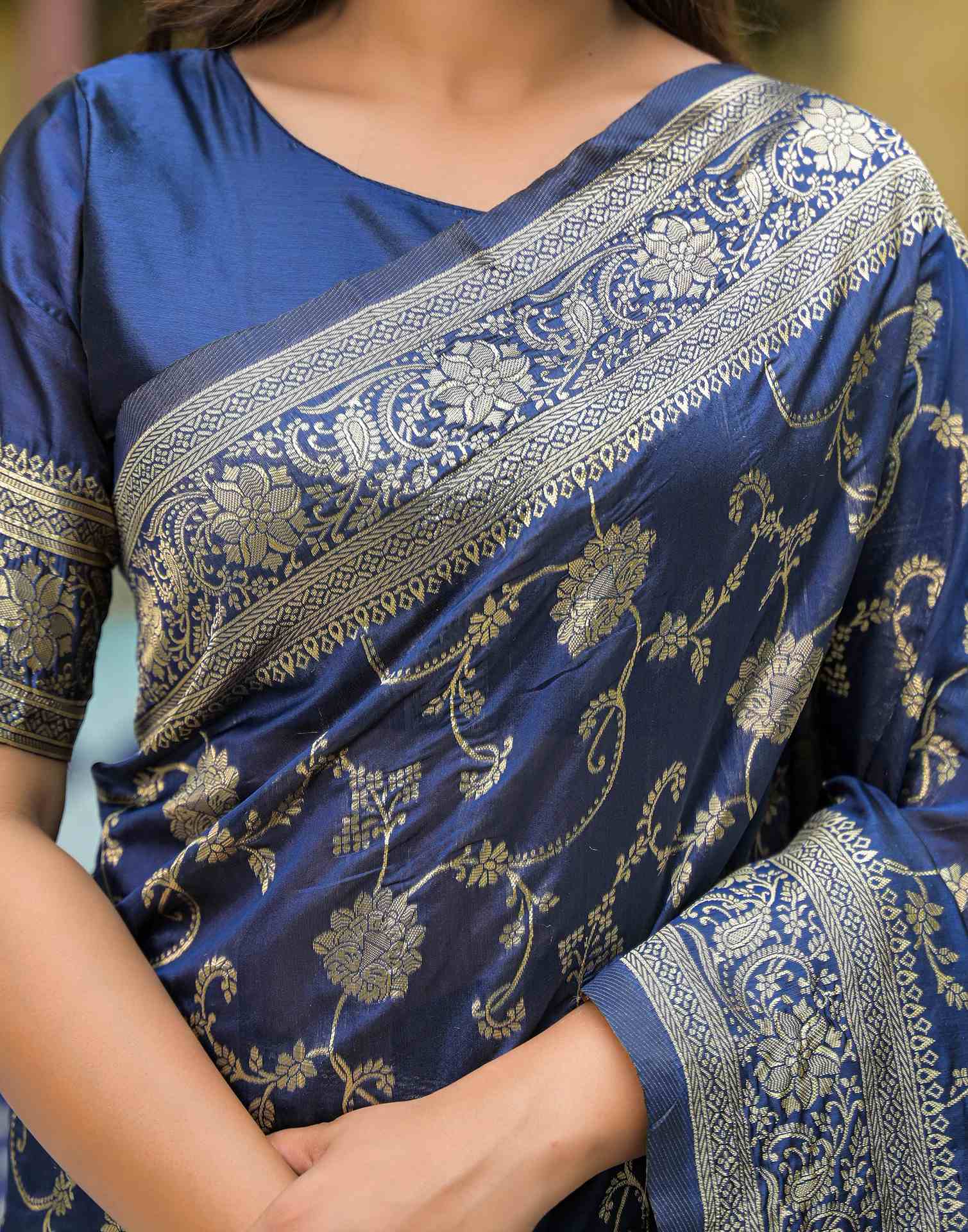 Navy Blue Silk Woven Banarasi Saree