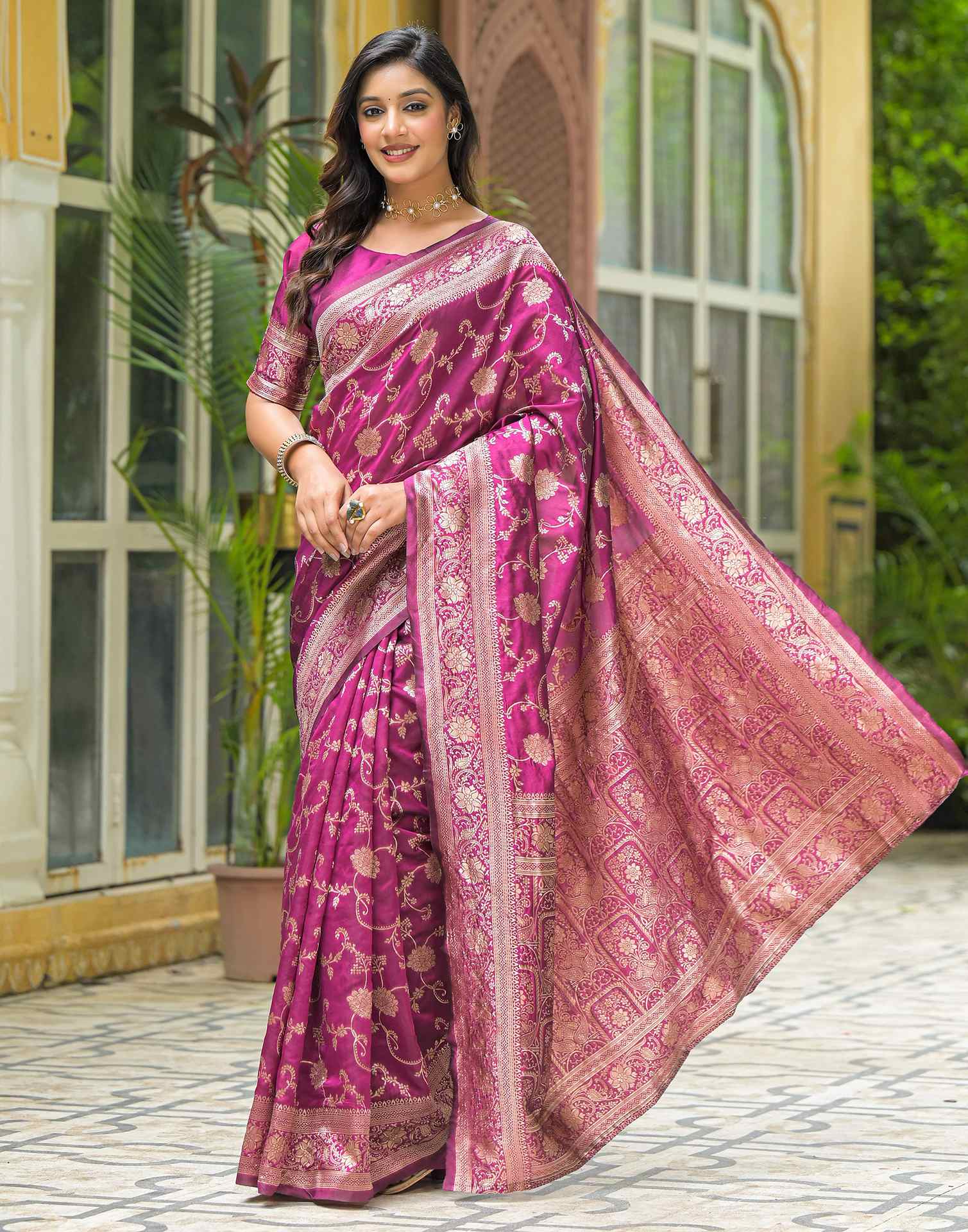 Dark Magenta Silk Woven Banarasi Saree
