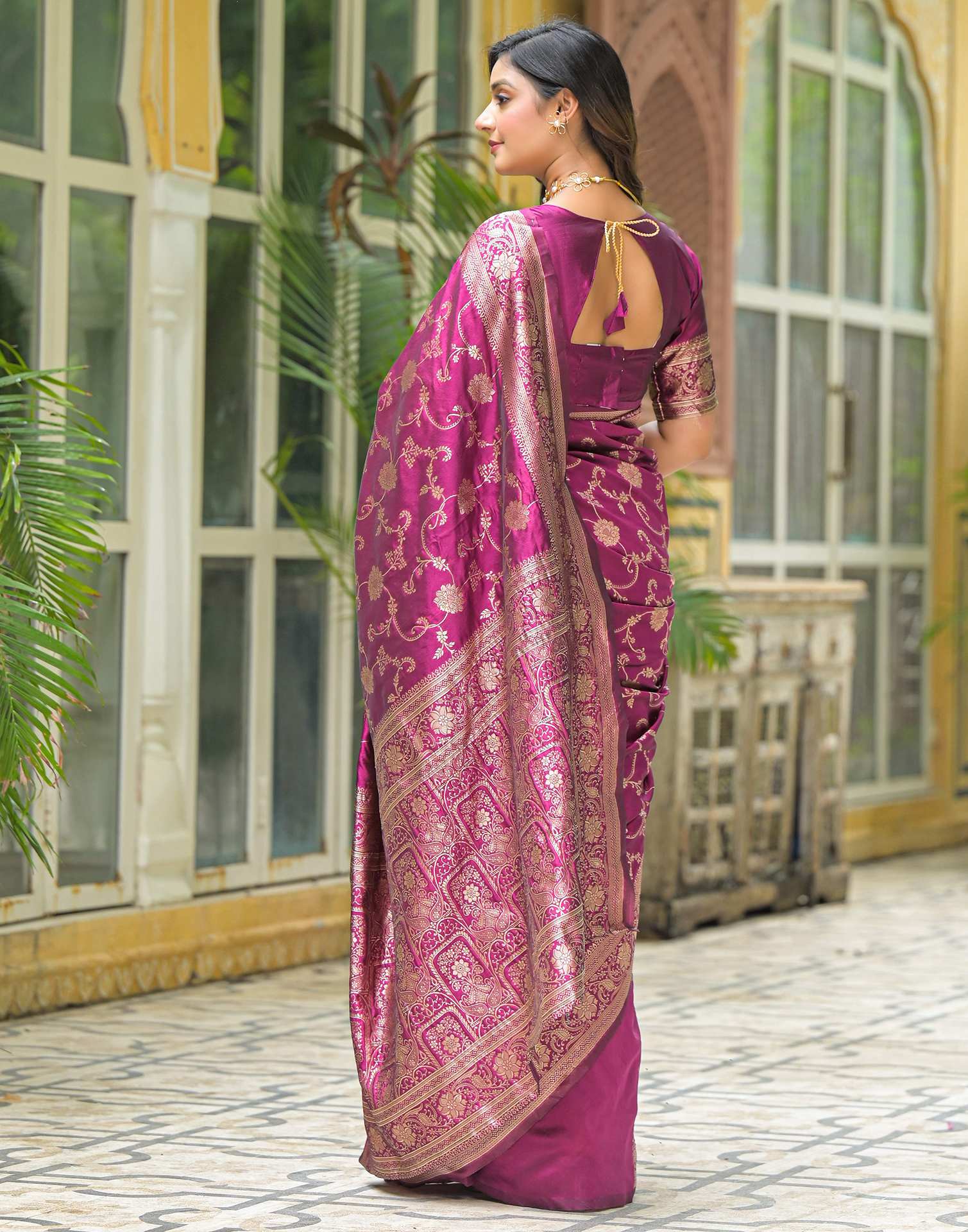 Dark Magenta Silk Woven Banarasi Saree
