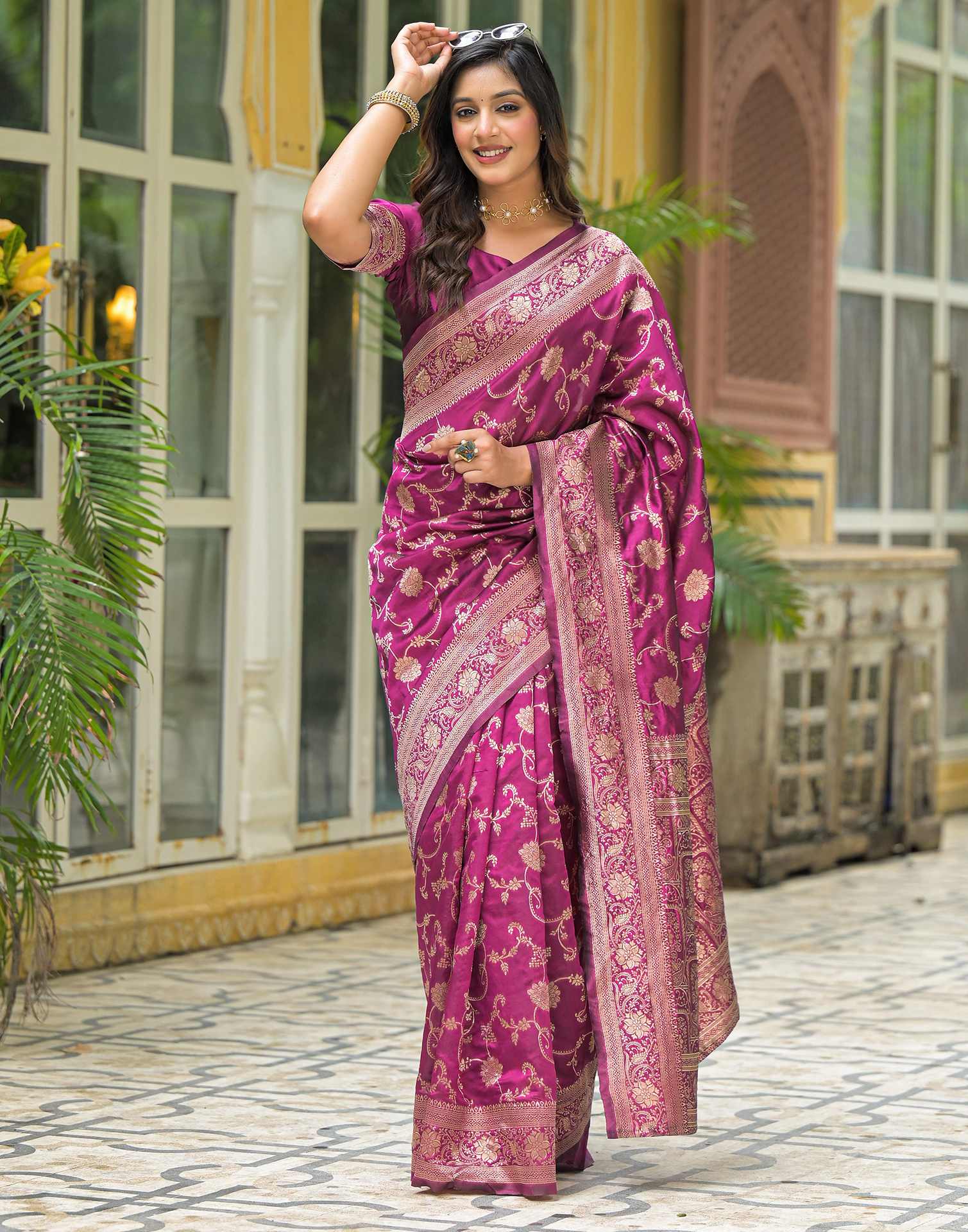 Dark Magenta Silk Woven Banarasi Saree