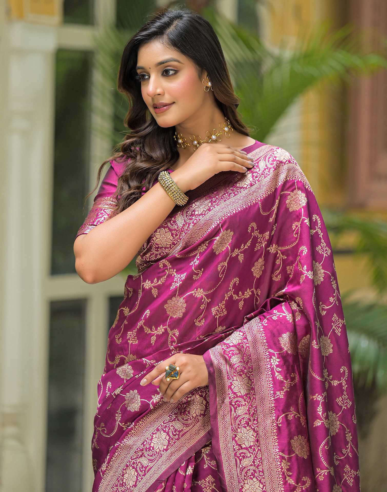 Dark Magenta Silk Woven Banarasi Saree