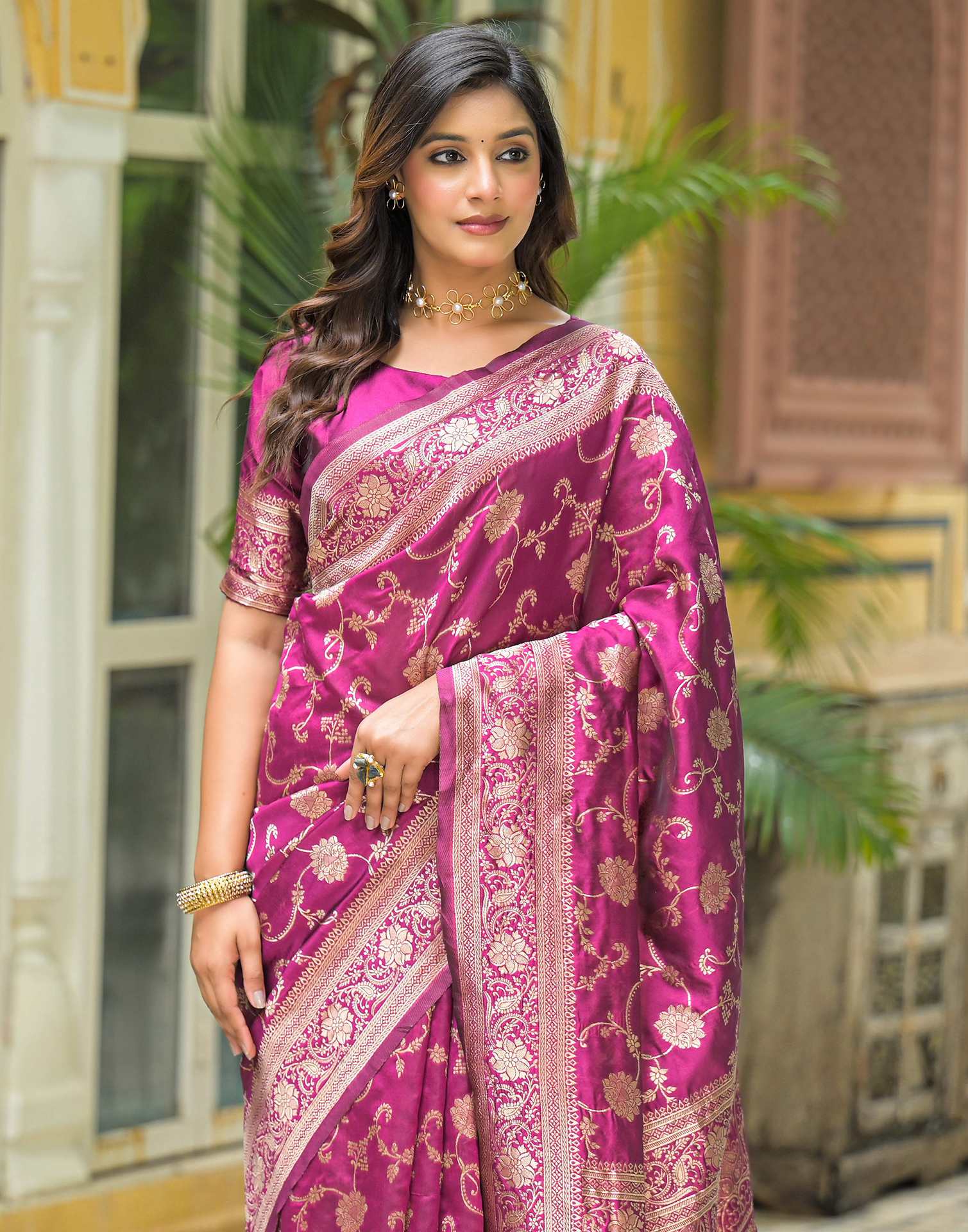 Dark Magenta Silk Woven Banarasi Saree