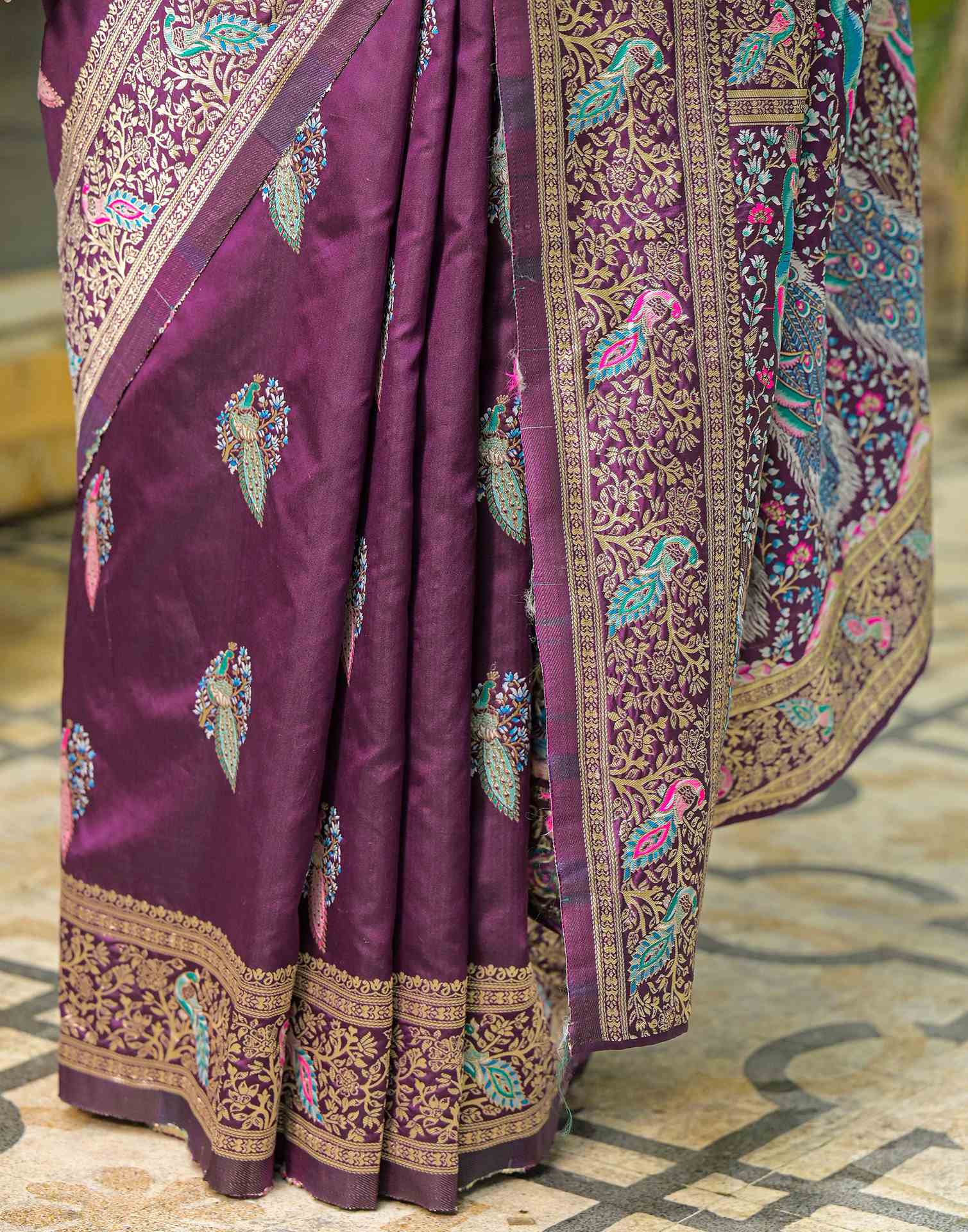 Dark Purple Silk Woven Saree