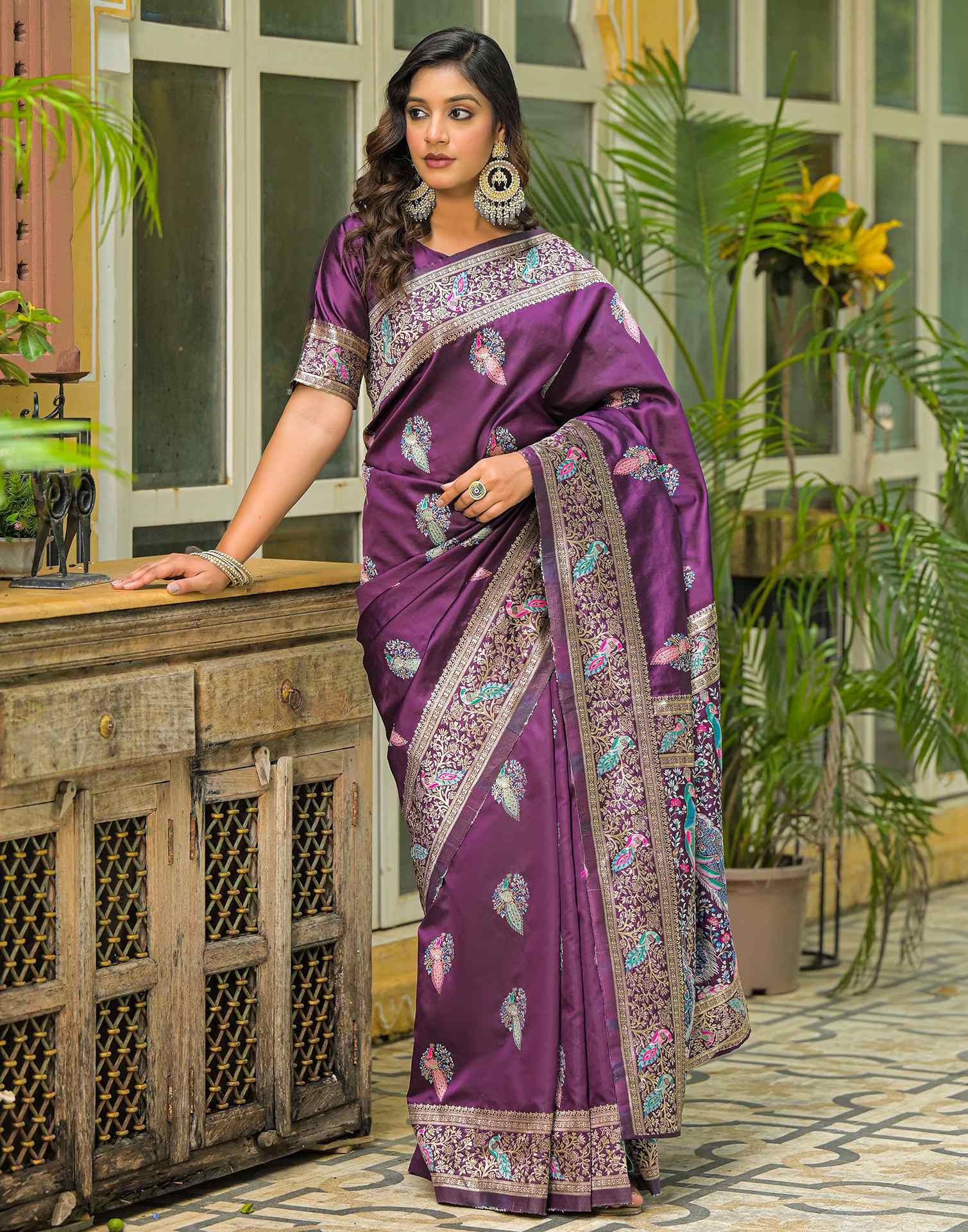 Dark Purple Silk Woven Saree