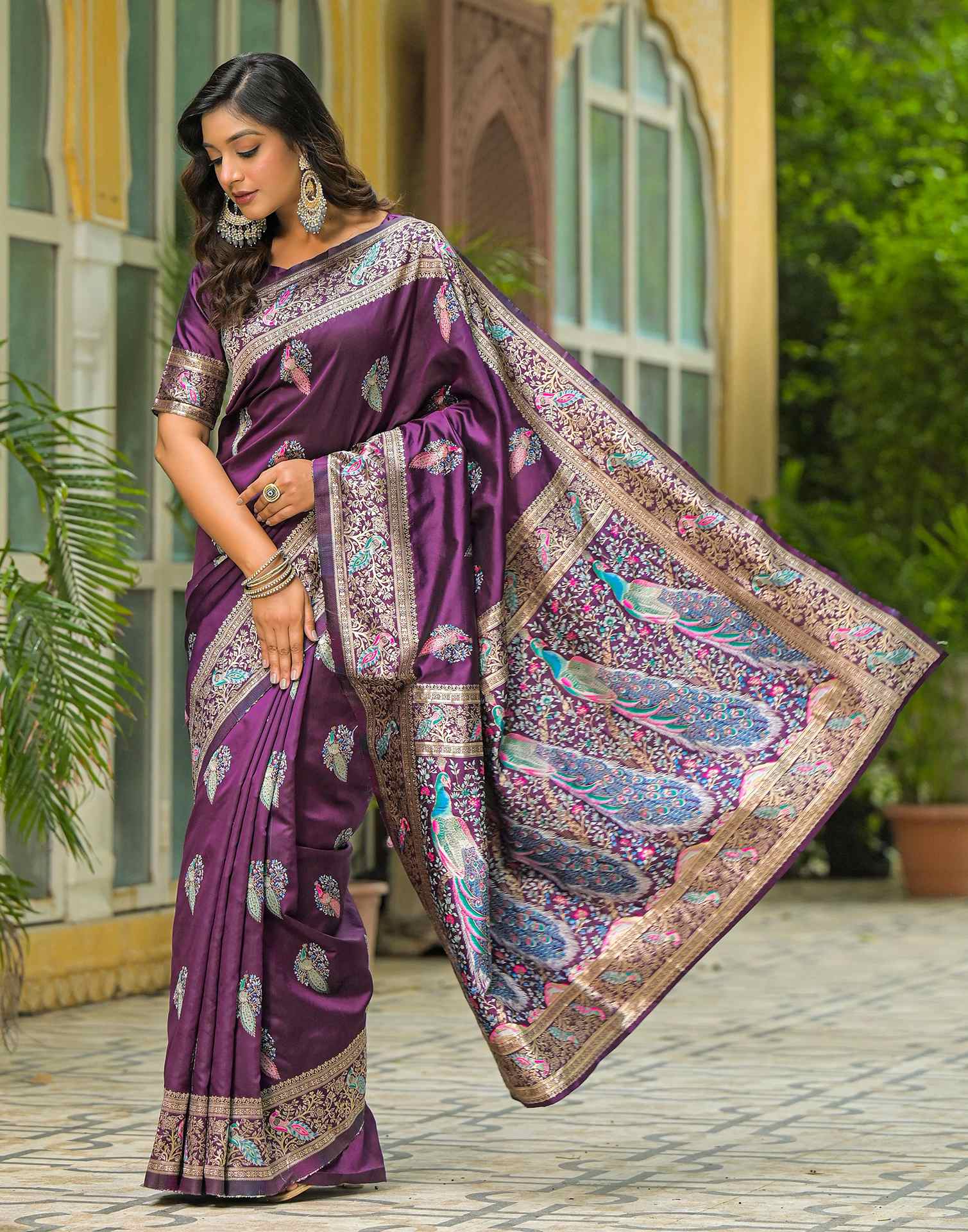 Dark Purple Silk Woven Saree