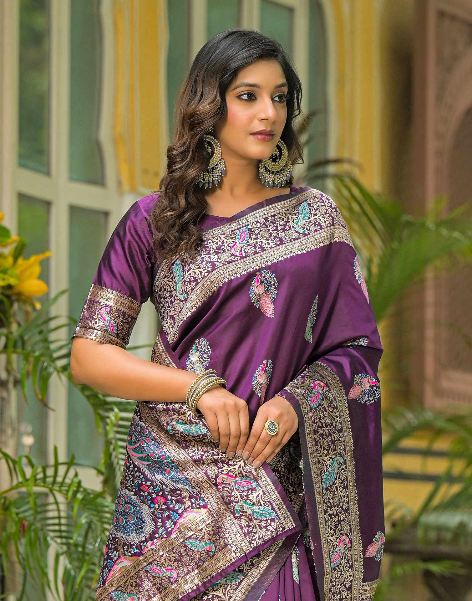 Dark Purple Silk Woven Saree