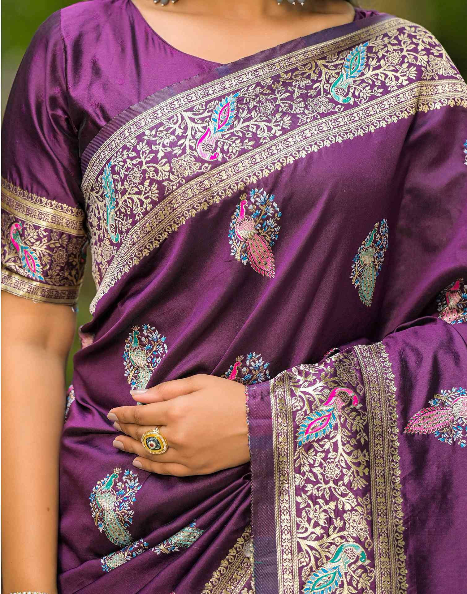 Dark Purple Silk Woven Saree