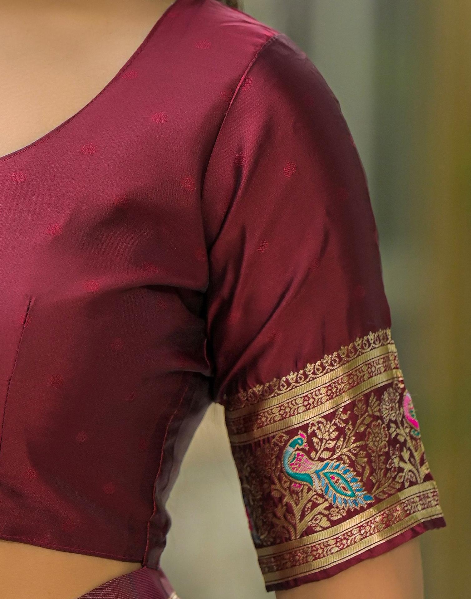 Maroon Silk Woven Saree