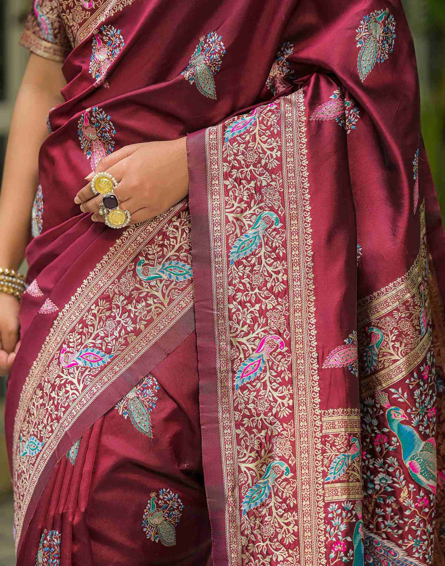 Maroon Silk Woven Saree