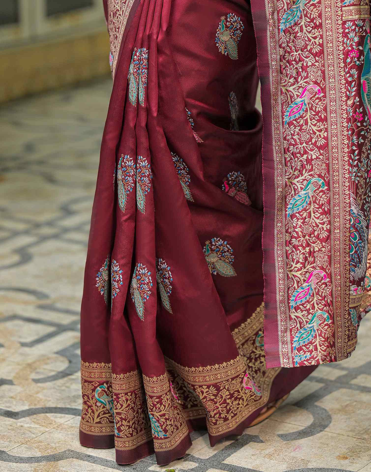 Maroon Silk Woven Saree