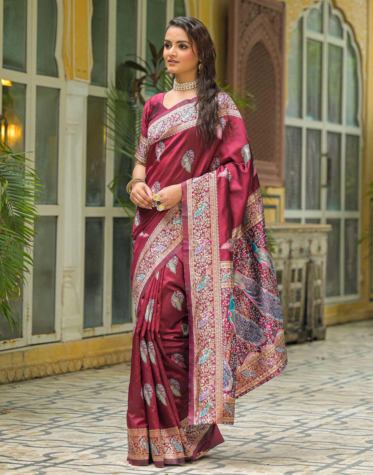 Maroon Silk Woven Saree