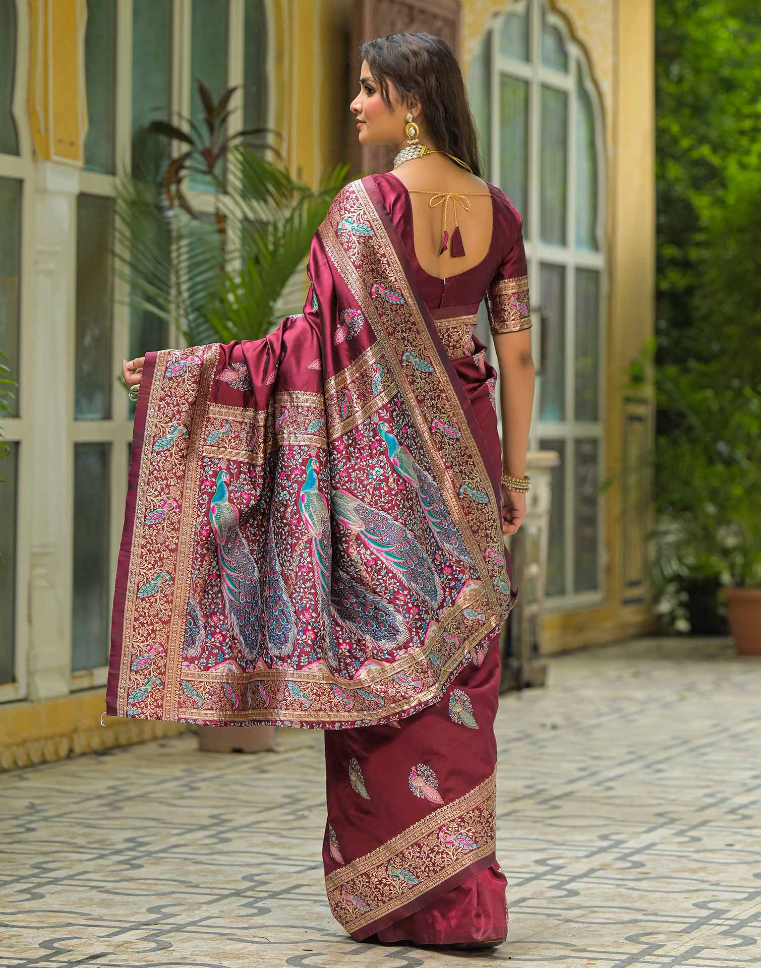 Maroon Silk Woven Saree
