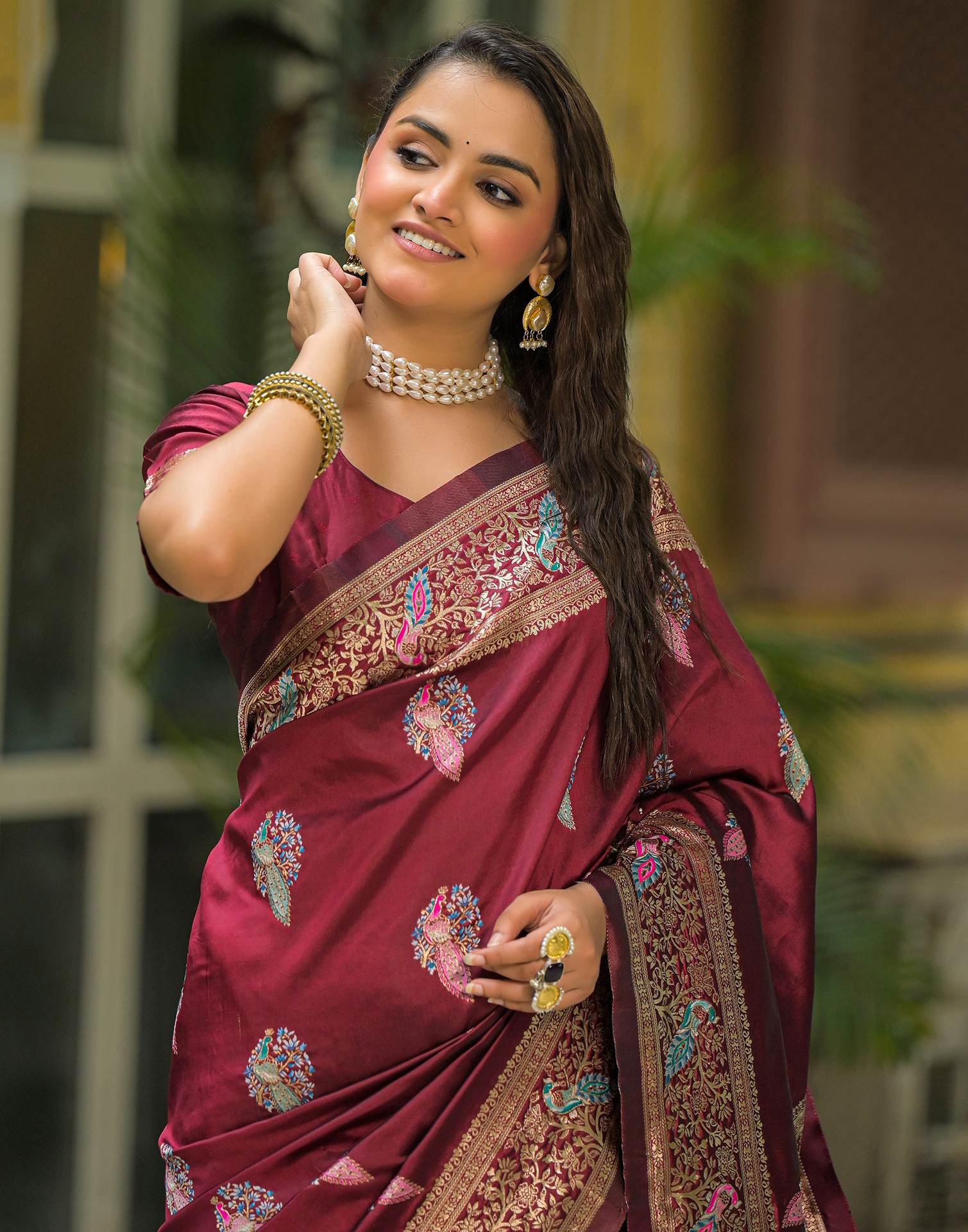 Maroon Silk Woven Saree